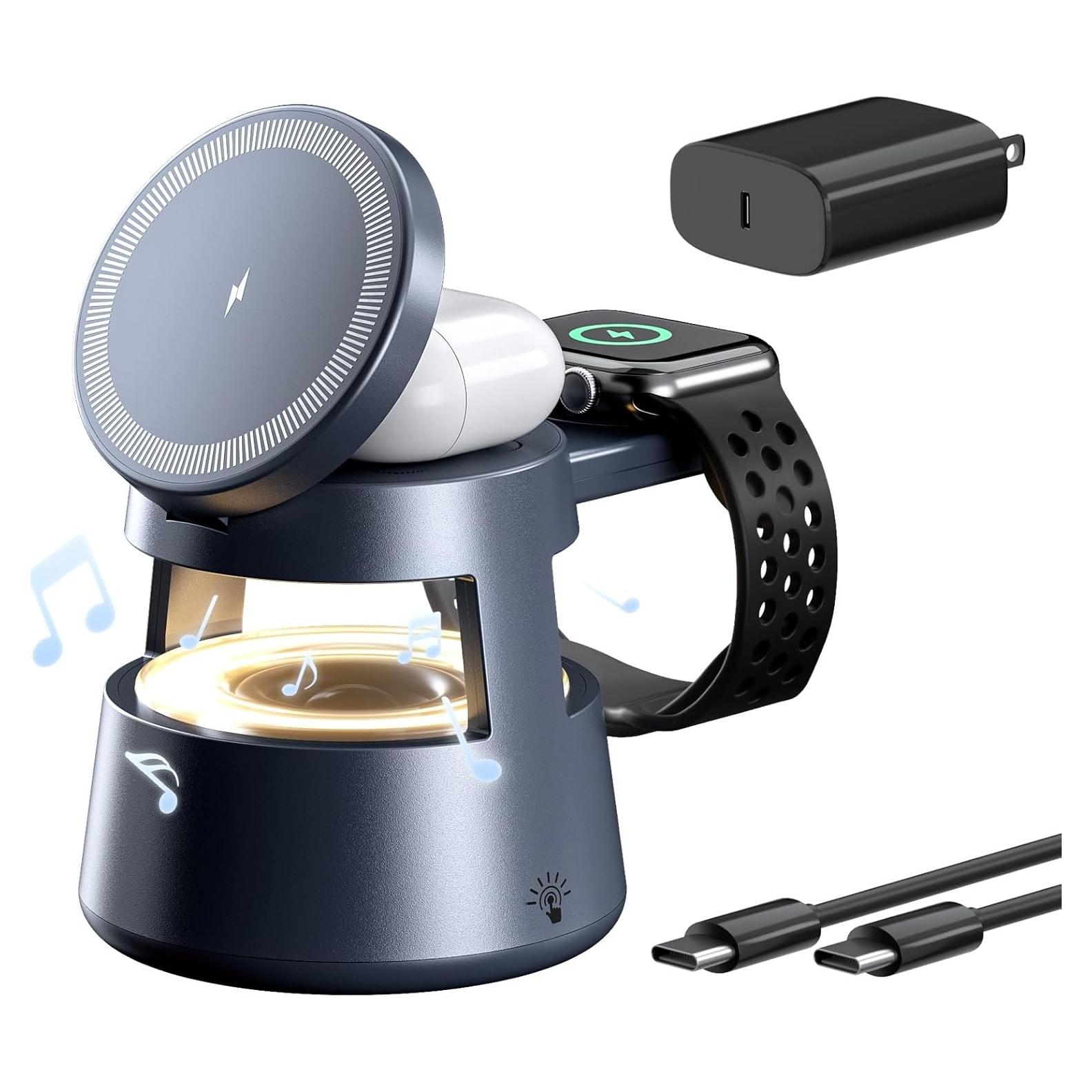 Estación de Carga Inalámbrica 3 en 1 Egognaw con Luz y Altavoz