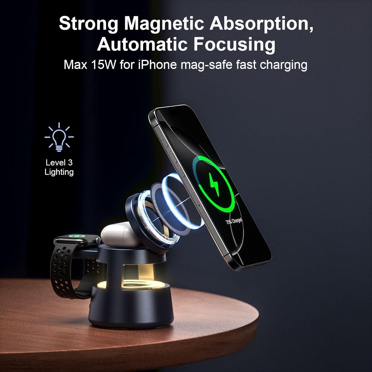 Estación de Carga Inalámbrica 3 en 1 Egognaw con Luz y Altavoz