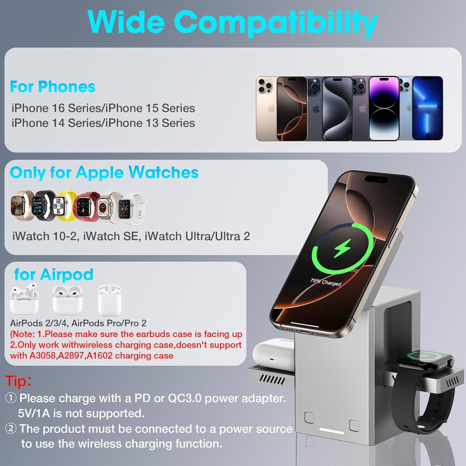 Estación de Carga Inalámbrica 3 en 1 RR SPORTS 25W Gris