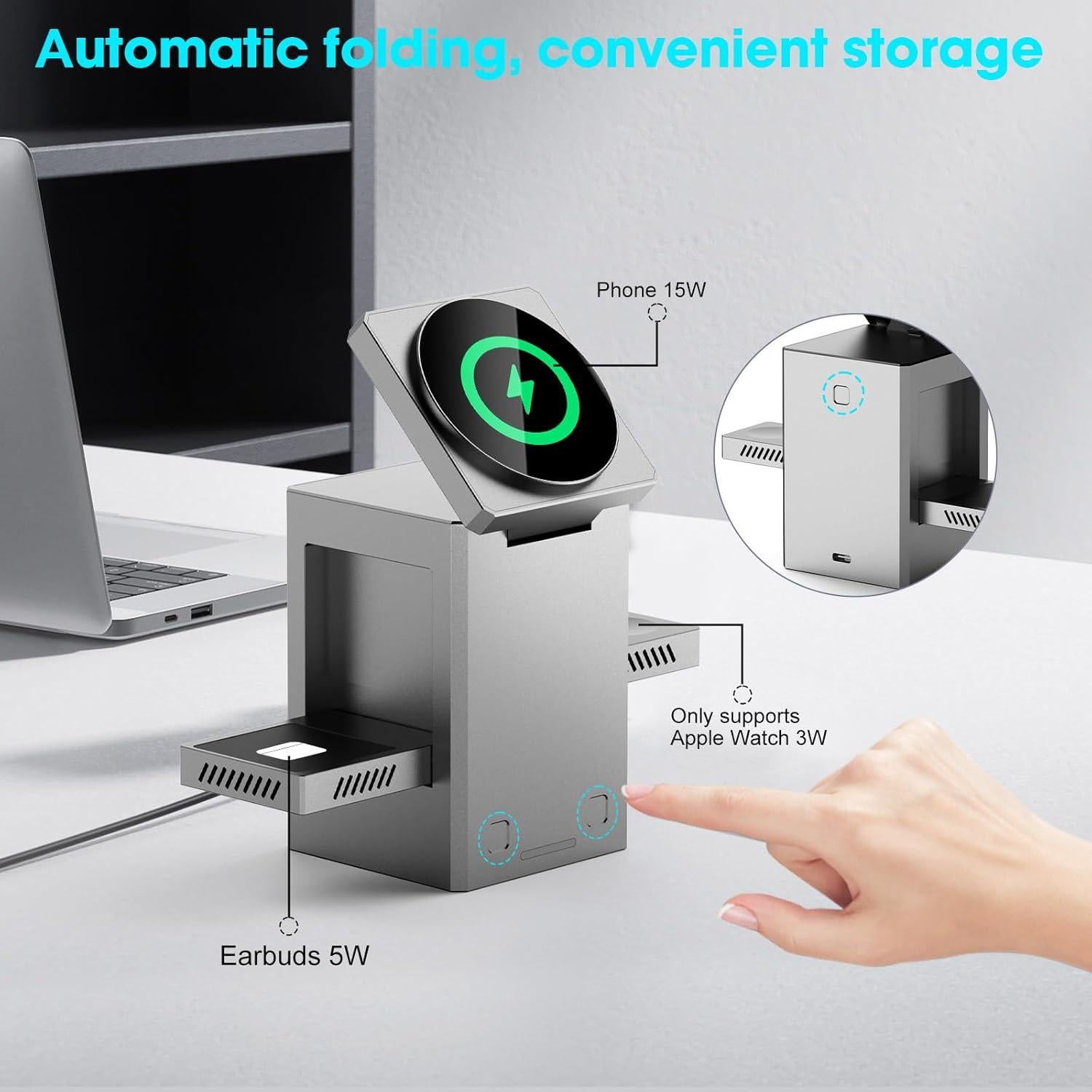 Estación de Carga Inalámbrica 3 en 1 RR SPORTS 25W Gris