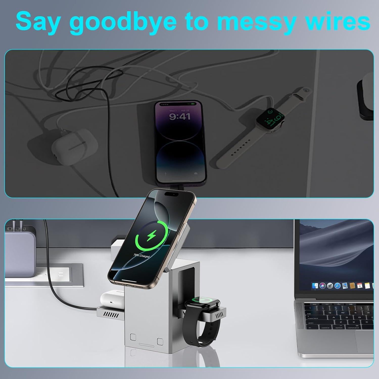 Estación de Carga Inalámbrica 3 en 1 RR SPORTS 25W Gris