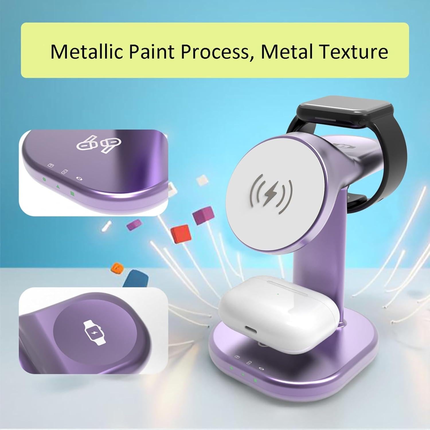 Cargador Inalámbrico 3 en 1 ViiQien para iPhone y Apple Watch