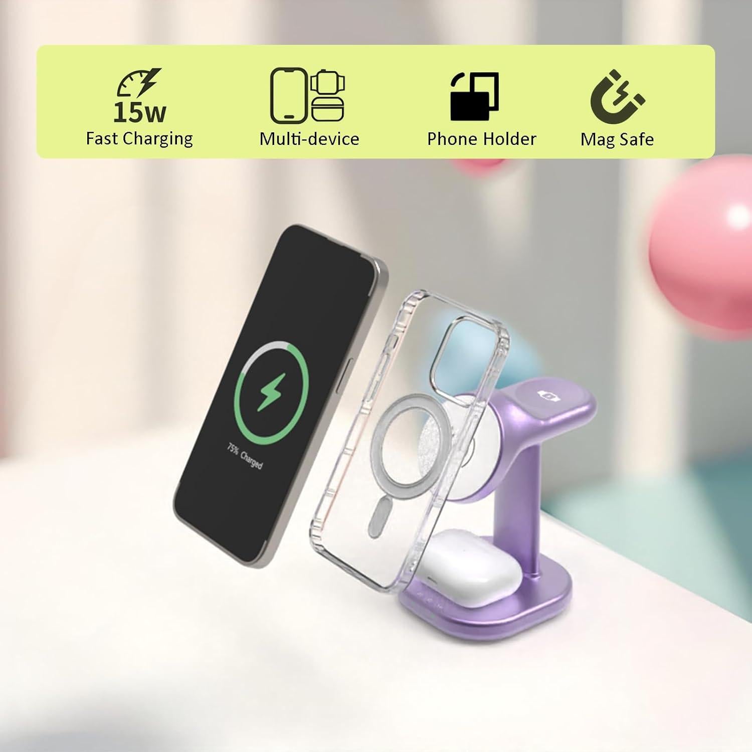 Cargador Inalámbrico 3 en 1 ViiQien para iPhone y Apple Watch