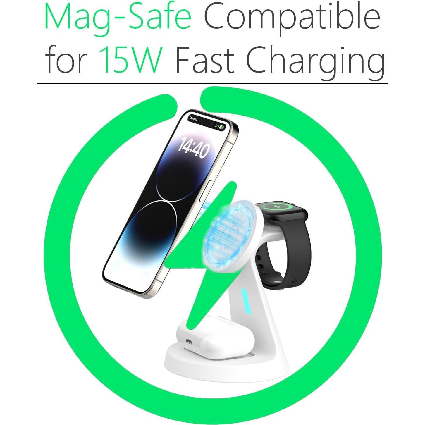 Cargador Inalámbrico 3 en 1 Utotrip para iPhone, Apple Watch y AirPods