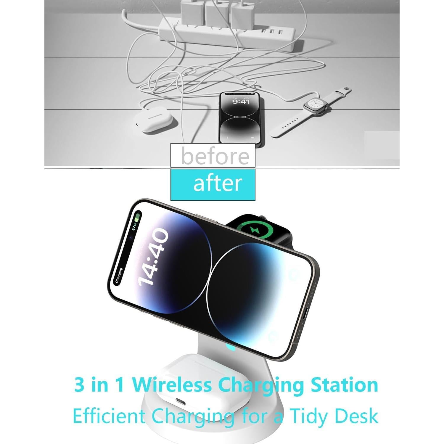 Cargador Inalámbrico 3 en 1 Utotrip para iPhone, Apple Watch y AirPods