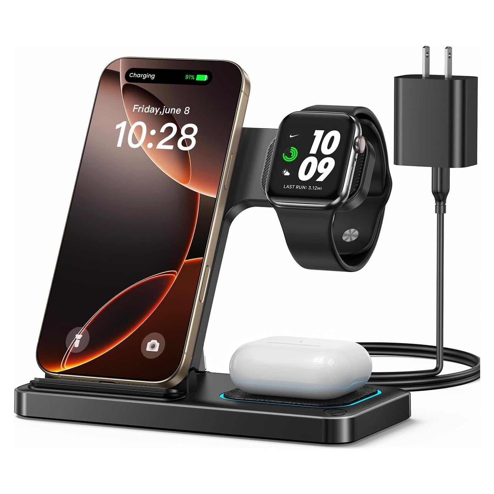 Cargador Inalámbrico DUMTERR 3 en 1 para iPhone y Apple Watch