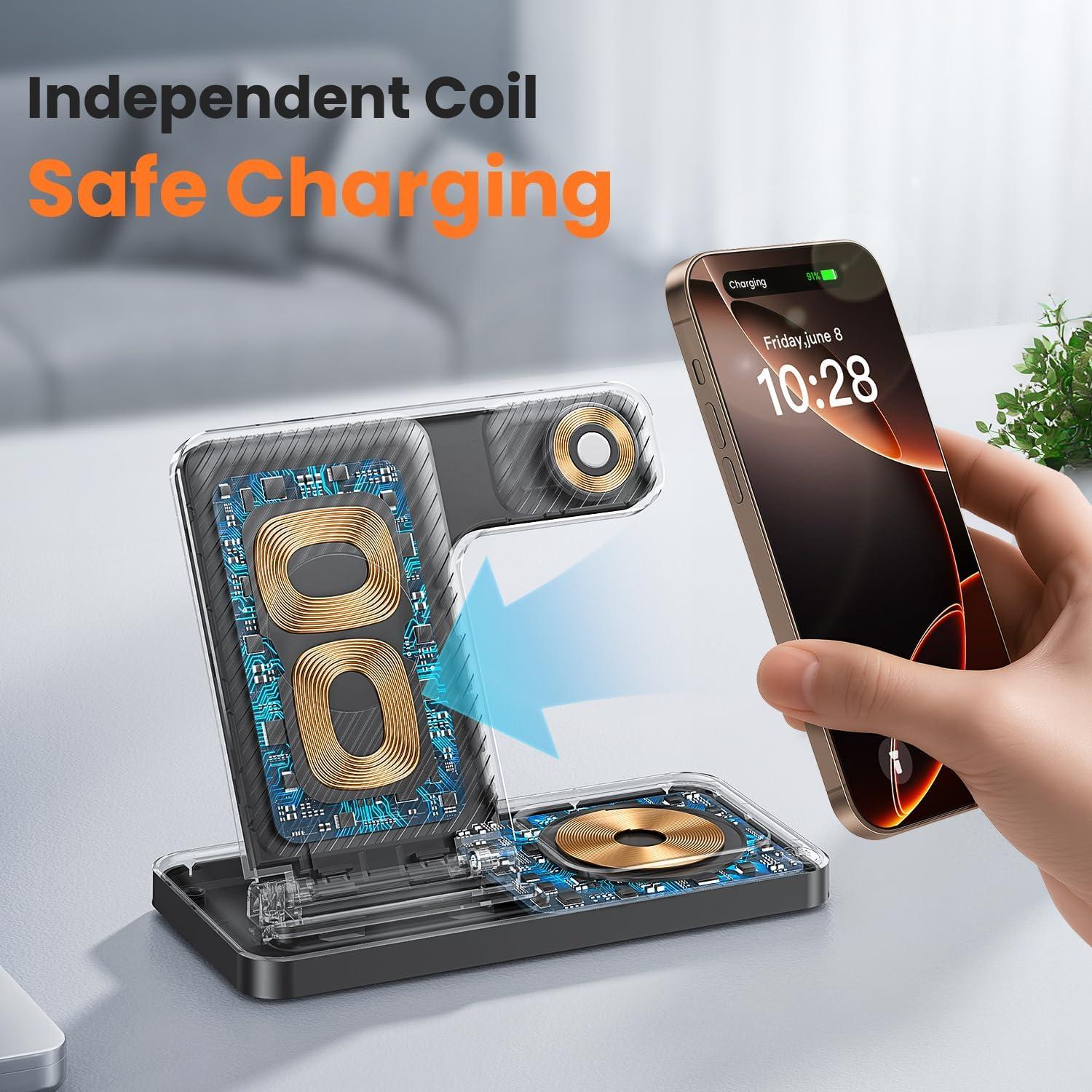 Cargador Inalámbrico DUMTERR 3 en 1 para iPhone y Apple Watch