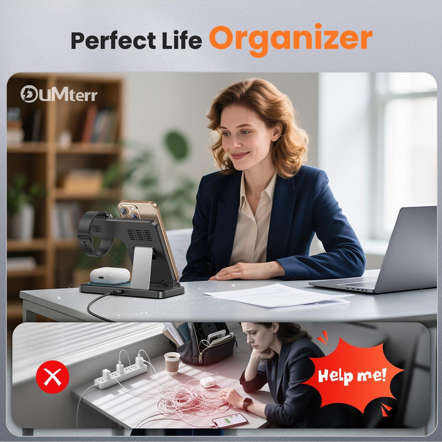 Cargador Inalámbrico DUMTERR 3 en 1 para iPhone y Apple Watch