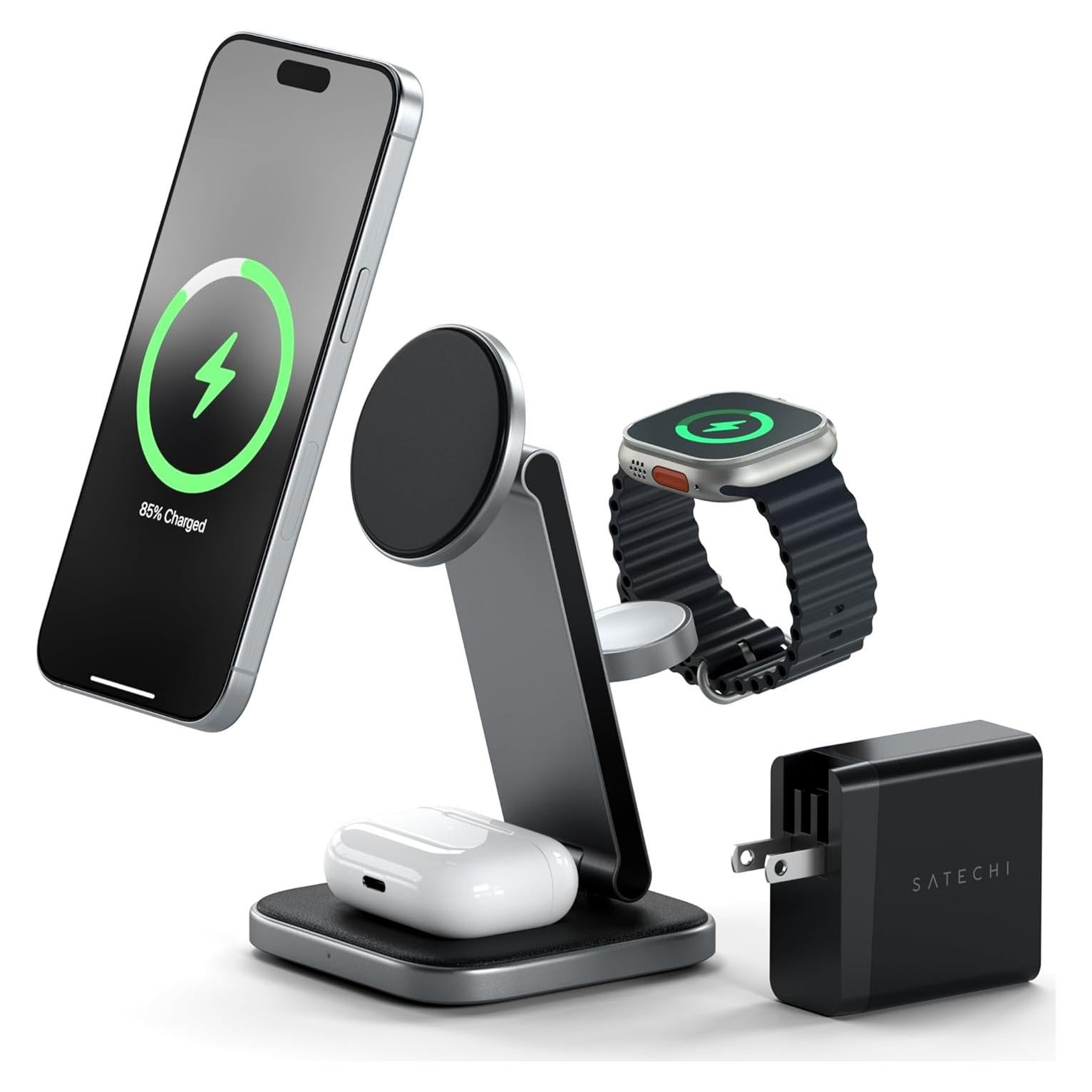 Estación de Carga Inalámbrica 3 en 1 Satechi 15W para Apple