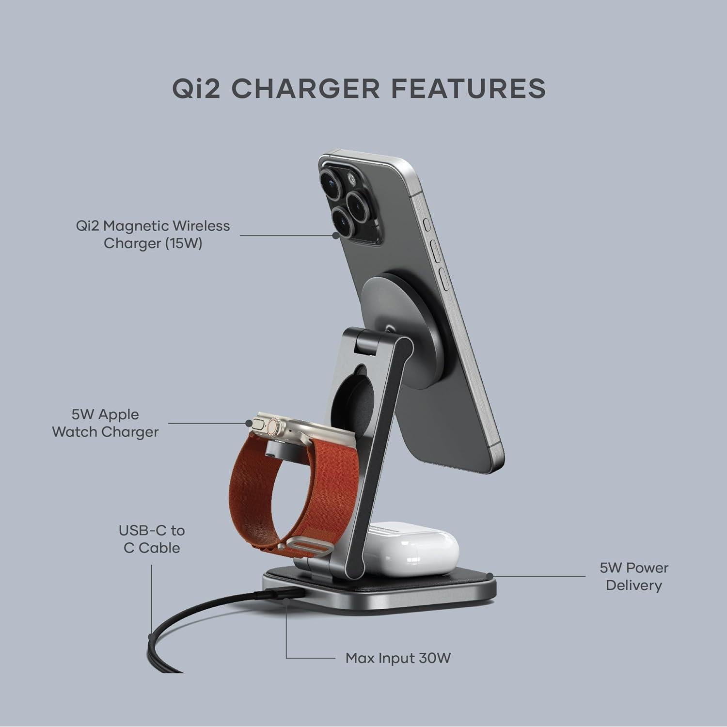 Estación de Carga Inalámbrica 3 en 1 Satechi 15W para Apple