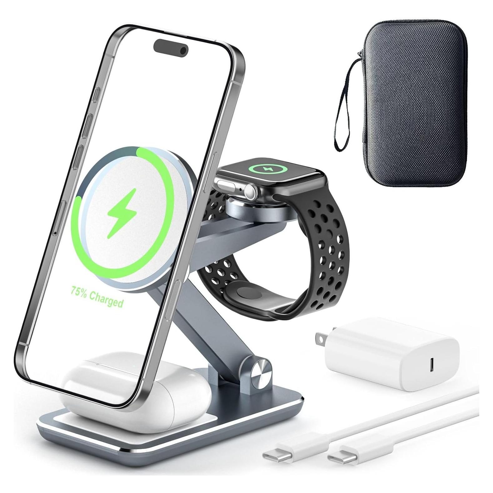 Cargador Inalámbrico 3 en 1 Egognaw para iPhone, Apple Watch y AirPods