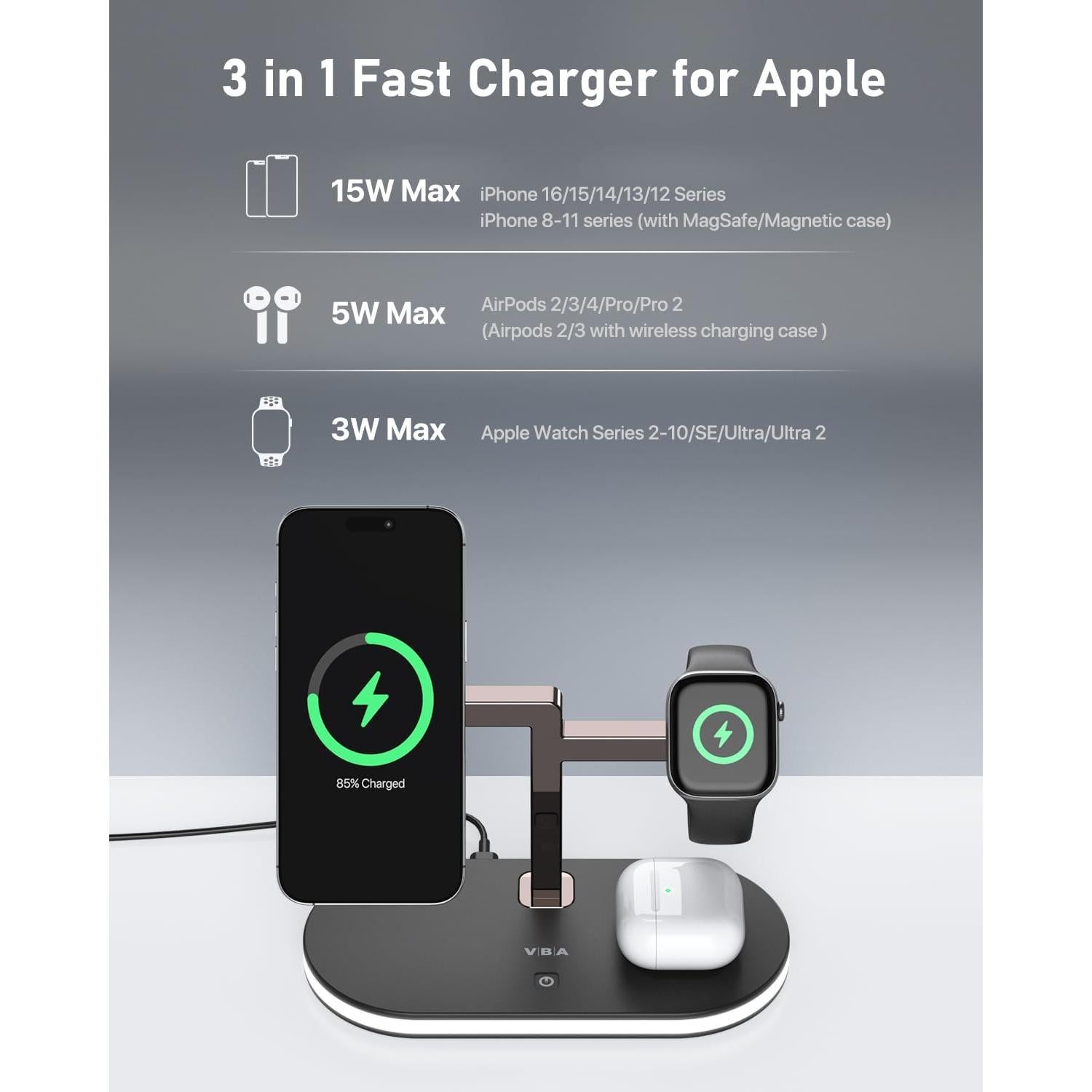 Estación de Carga Inalámbrica 4 en 1 VBA para Apple