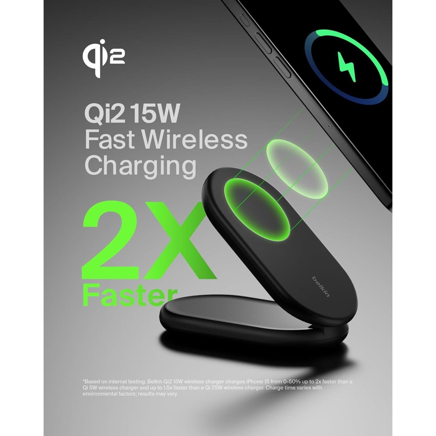 Cargador Inalámbrico Plegable Belkin 15W Qi2 MagSafe Negro