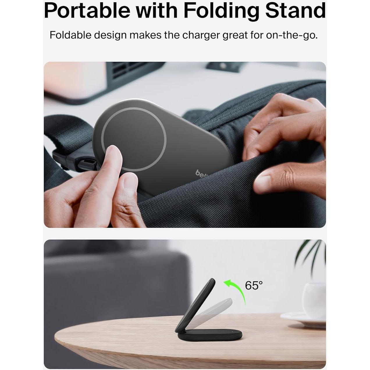 Cargador Inalámbrico Plegable Belkin 15W Qi2 MagSafe Negro