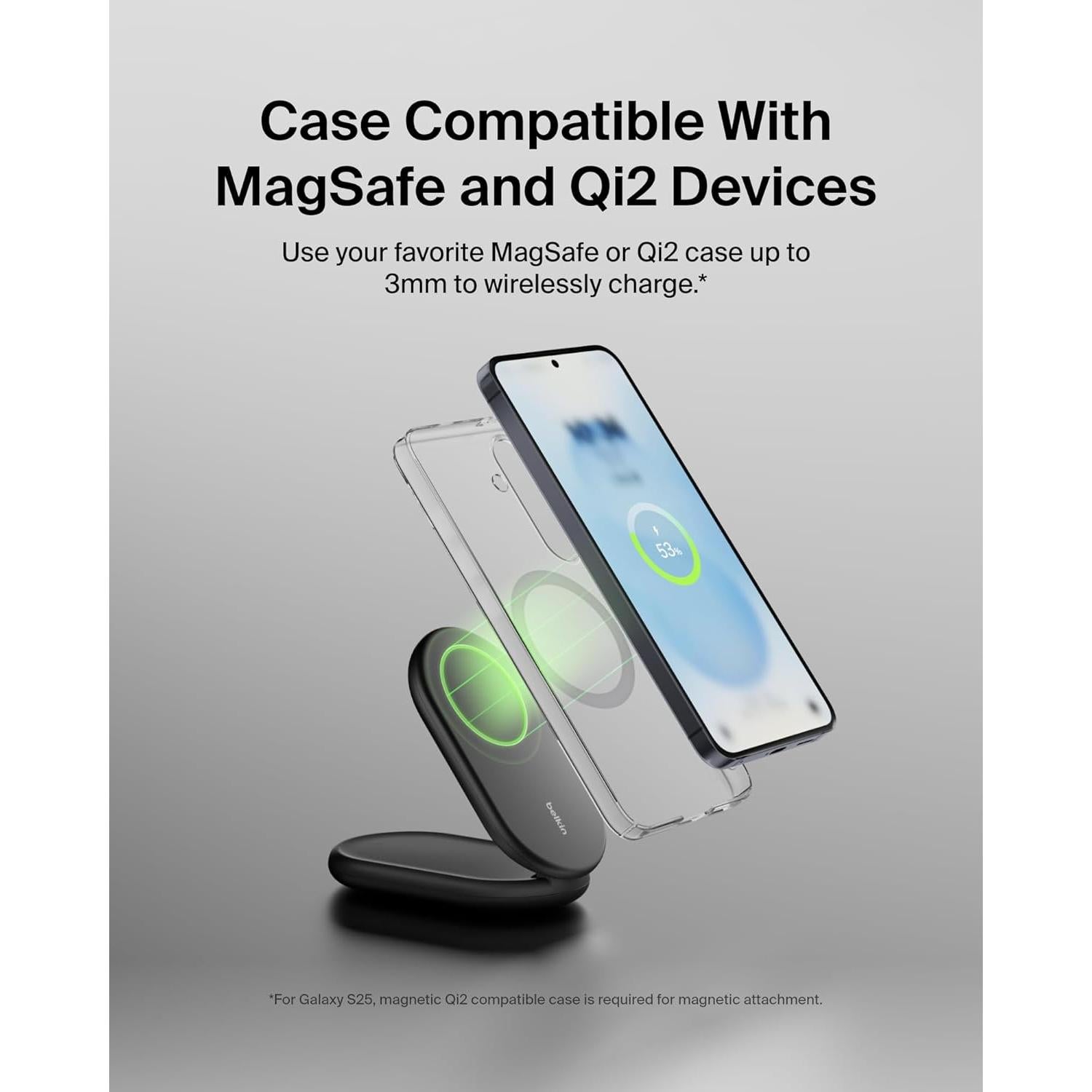 Cargador Inalámbrico Plegable Belkin 15W Qi2 MagSafe Negro