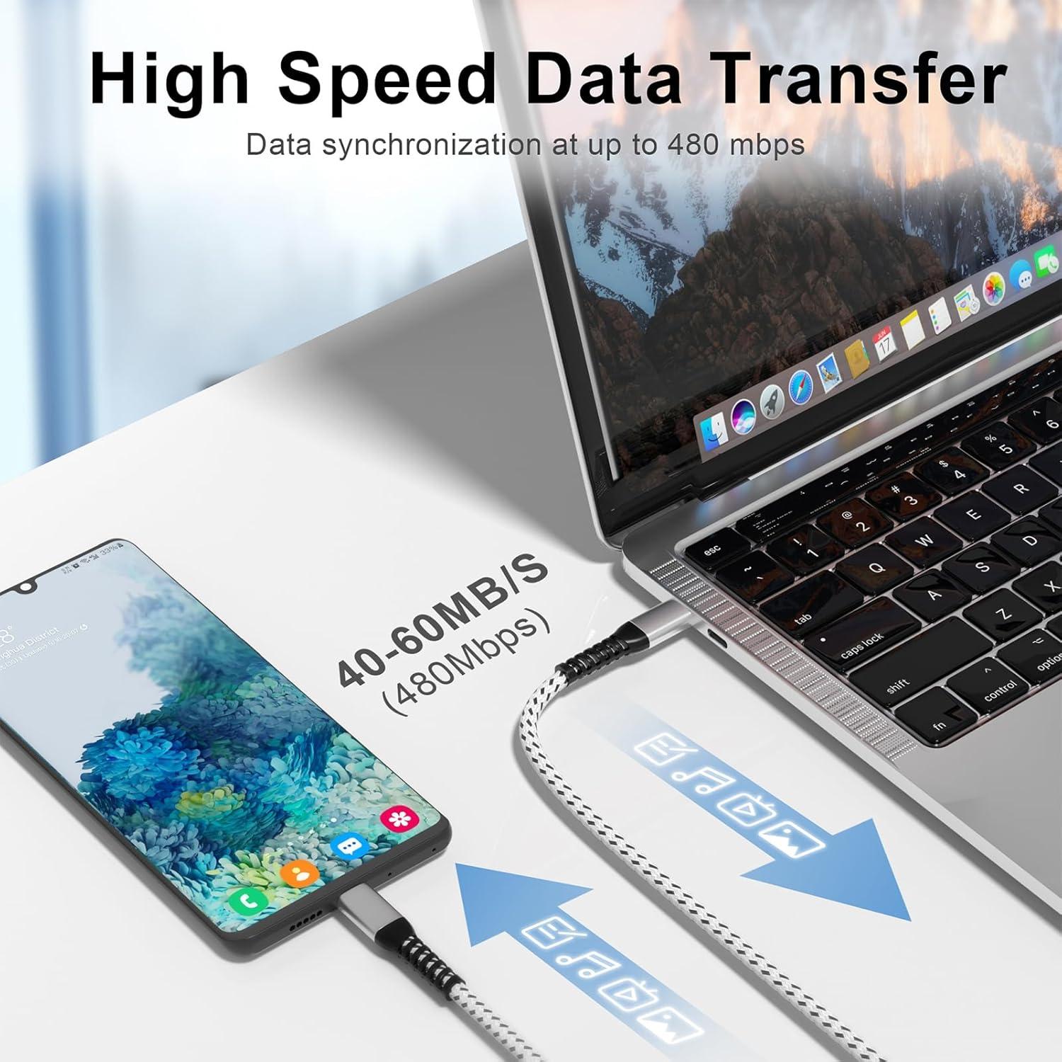 Cable USB C a USB C 60W WWB 30.48 cm Carga Rápida 3 Piezas