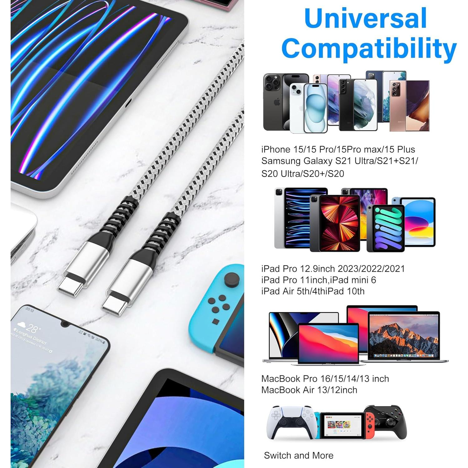 Cable USB C a USB C 60W WWB 30.48 cm Carga Rápida 3 Piezas