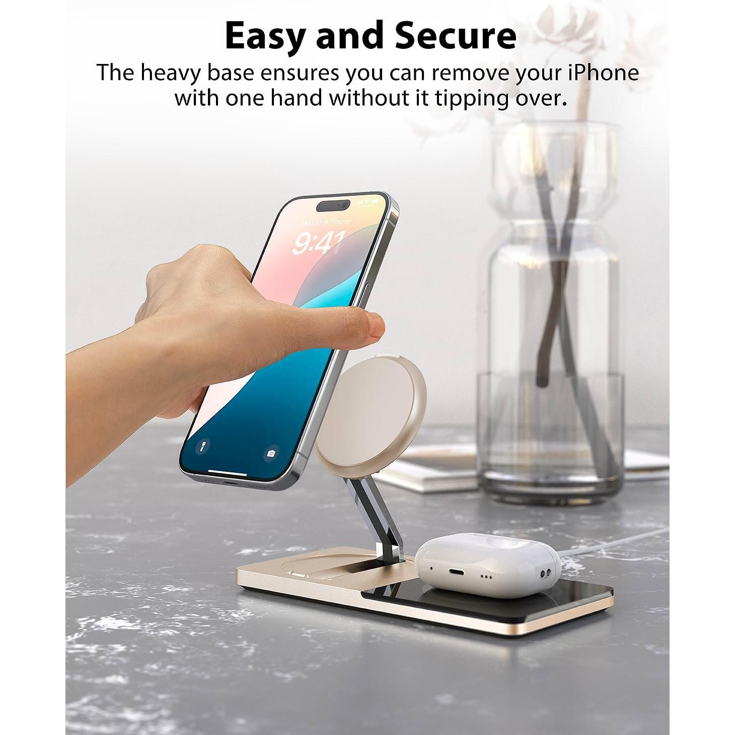 Estación de Carga Inalámbrica 2 en 1 ZECHIN MagSafe Dorado