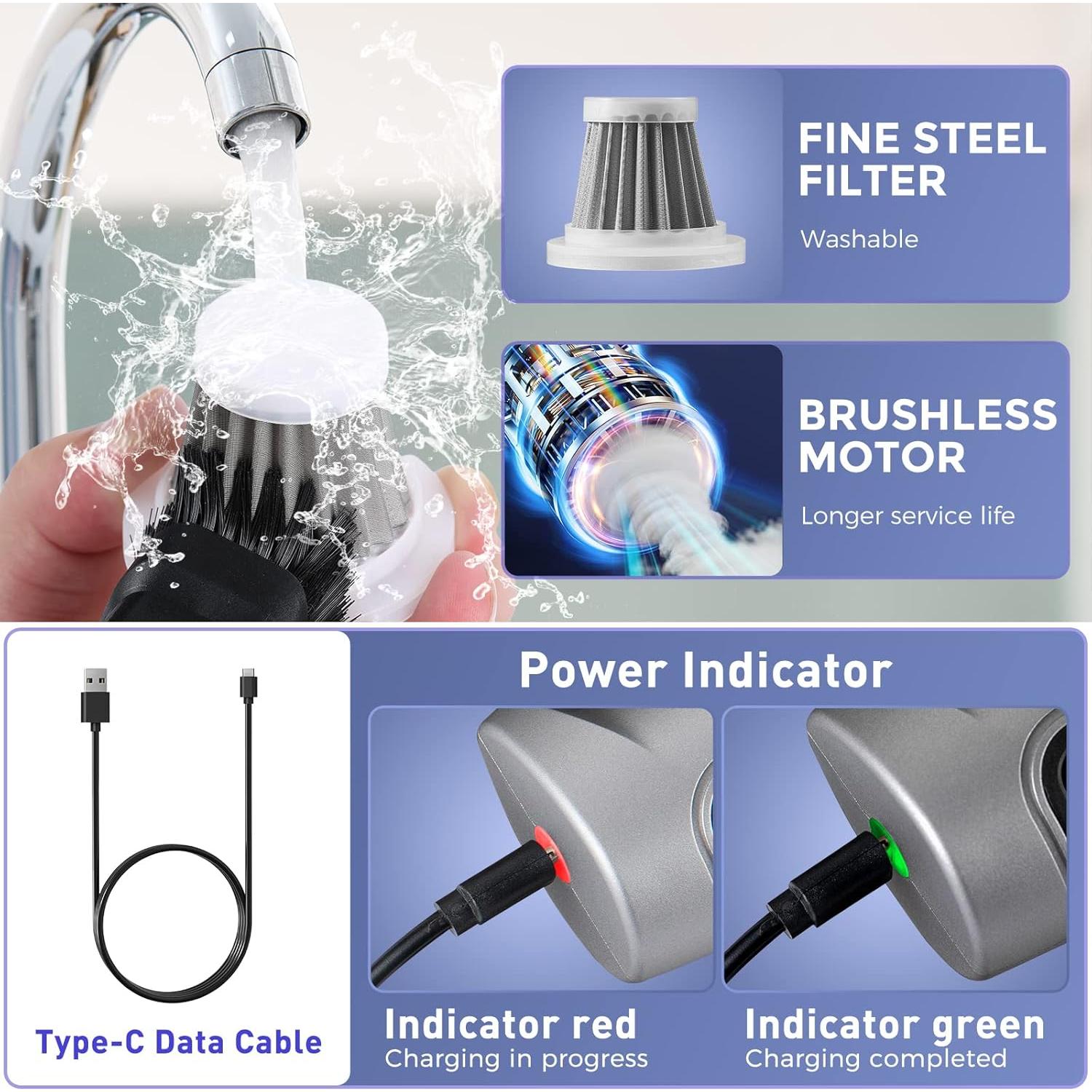 Aspiradora de Mano Saker 3 en 1 Inalámbrica 12000PA Portátil