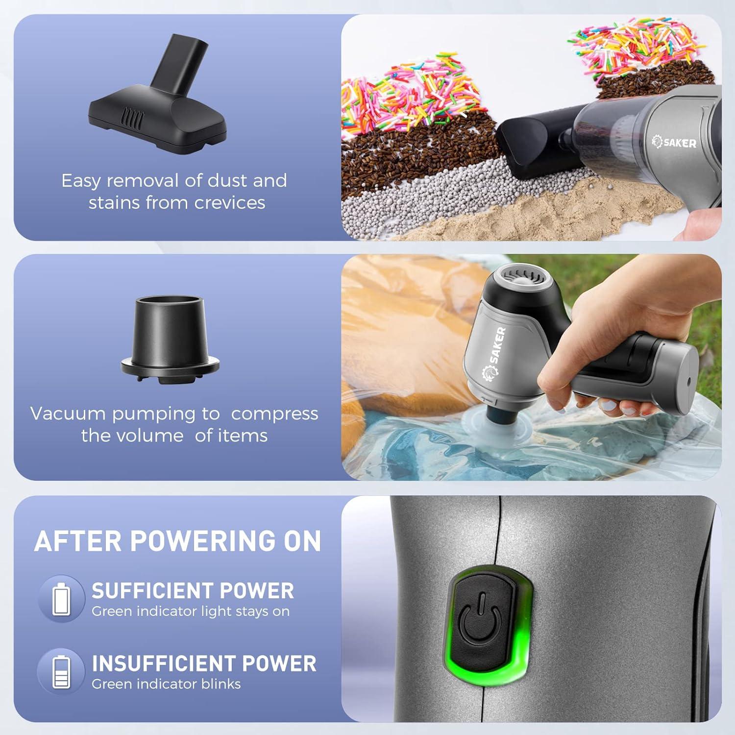 Aspiradora de Mano Saker 3 en 1 Inalámbrica 12000PA Portátil