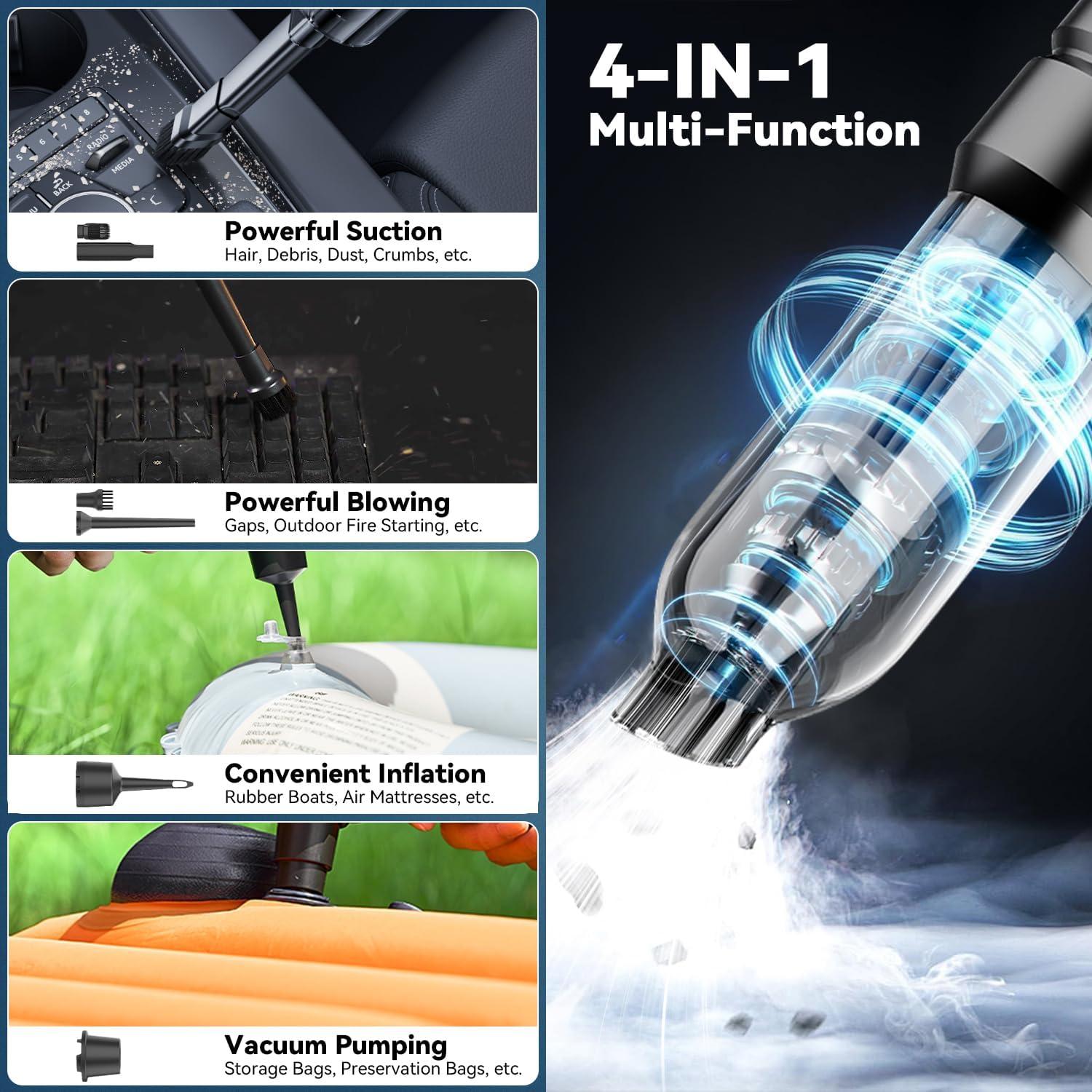 Aspiradora de Coche TFPINLY Portátil 21000Pa Recargable 4 en 1