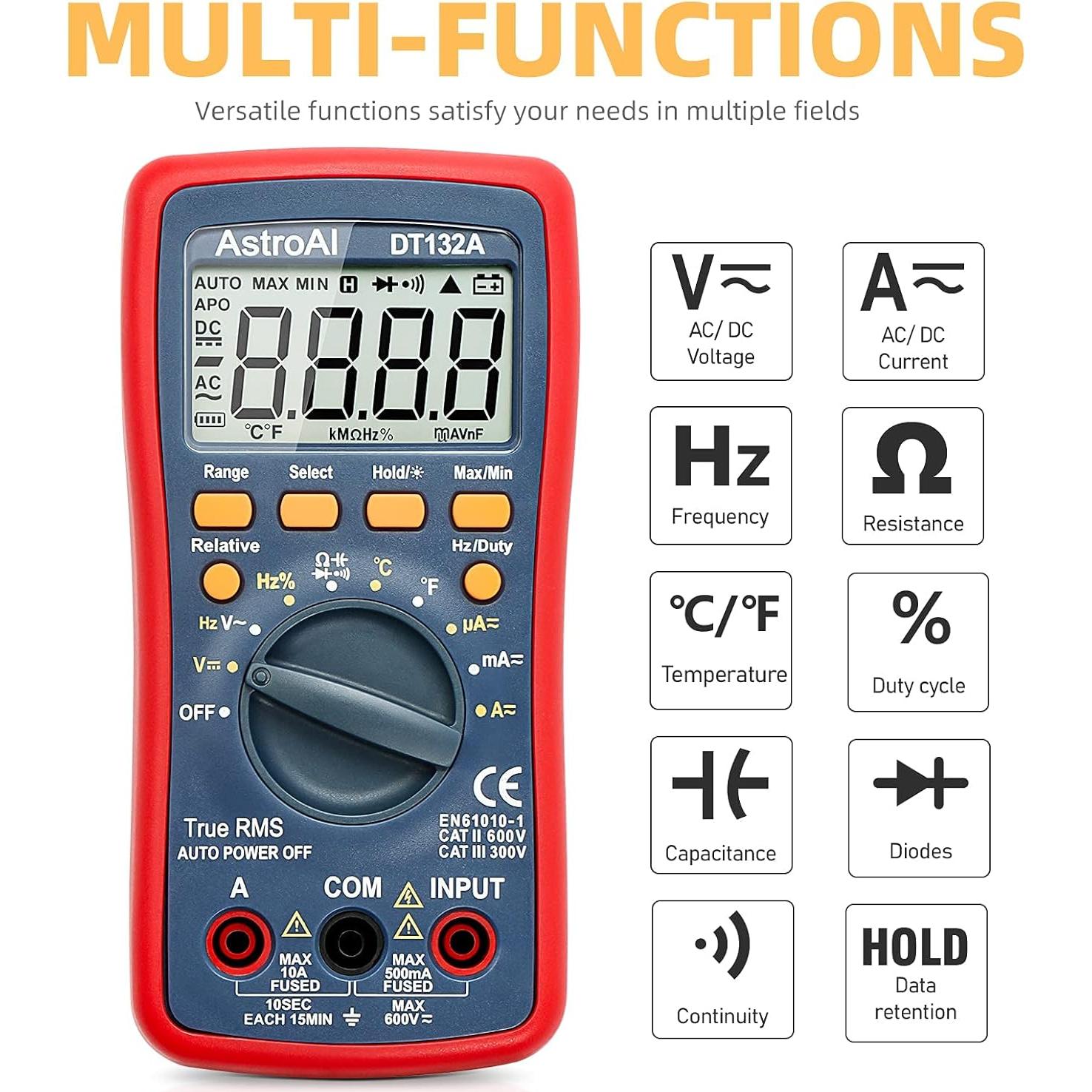 Medidor de Presión de Neumáticos Digital AstroAI 230 PSI + Multímetro