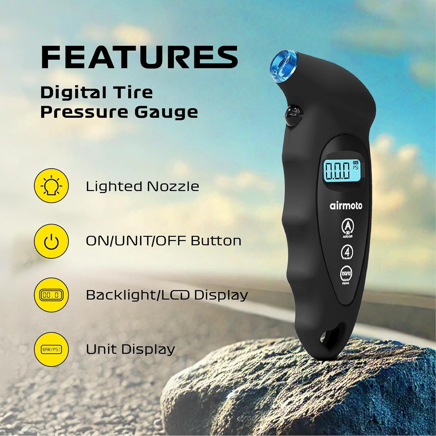 Medidor de Presión de Neumáticos Digital Airmoto 0-10.3bar LCD