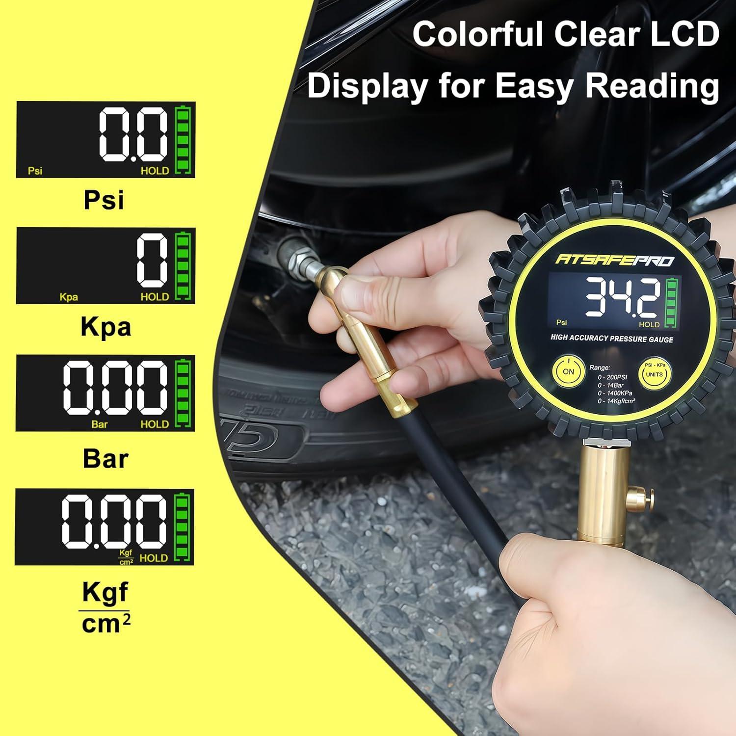 Medidor de presión de neumáticos digital ATsafepro 200 PSI