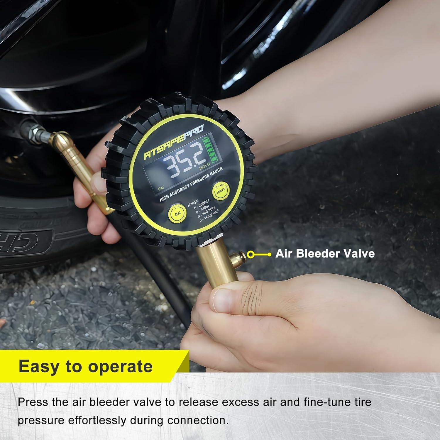 Medidor de presión de neumáticos digital ATsafepro 200 PSI