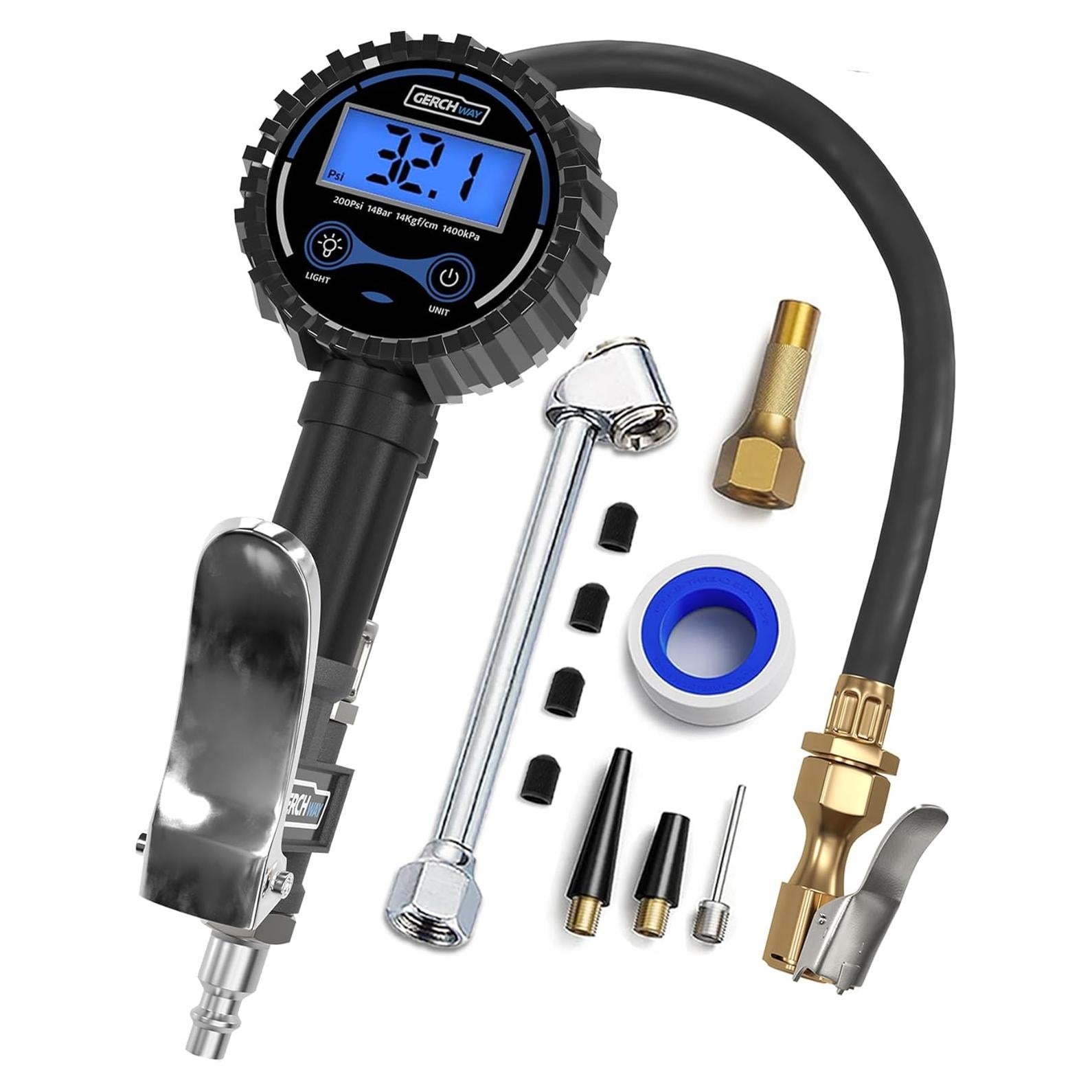 Inflador Digital de Neumáticos Gerchway con Manómetro 3-200 PSI