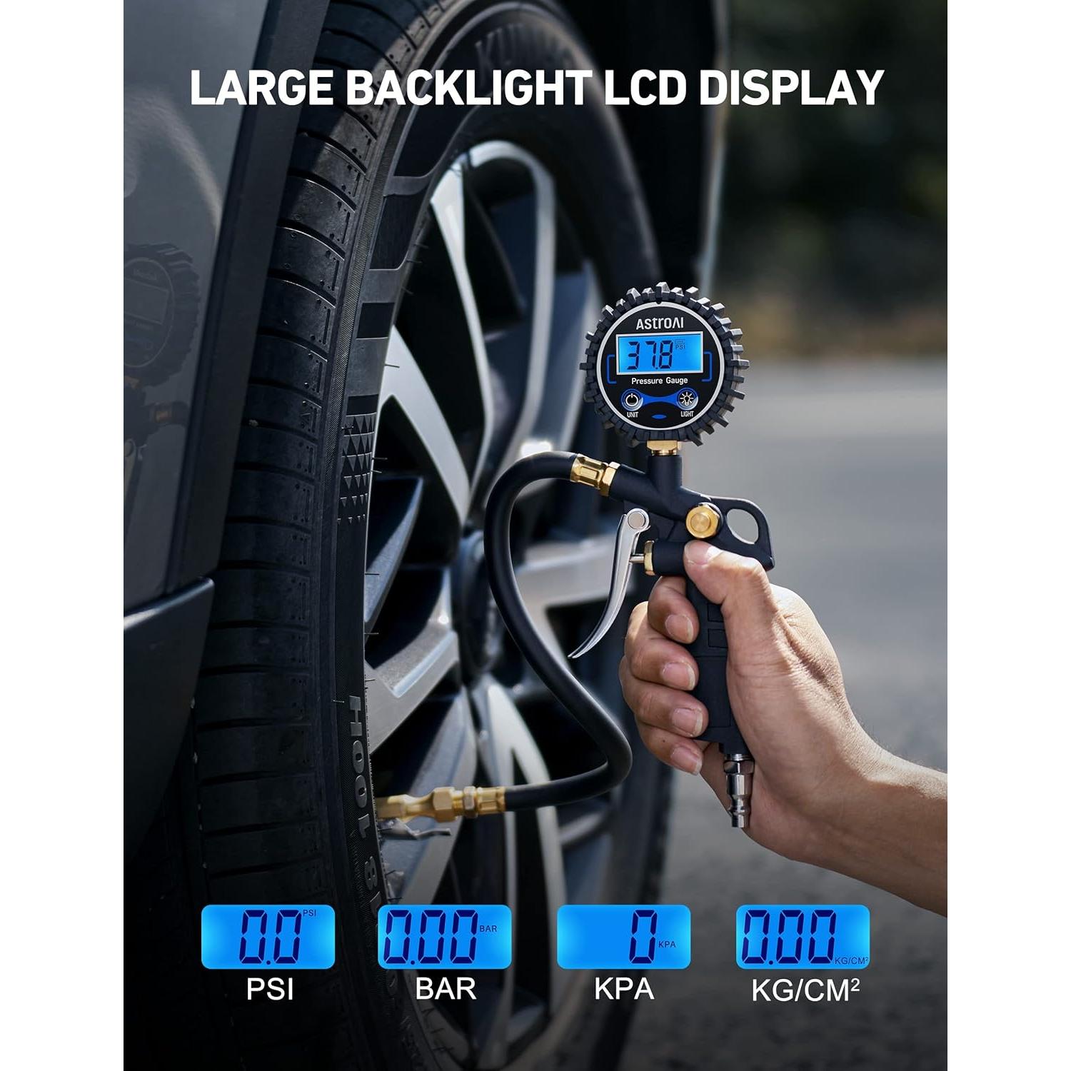 Manómetro Digital de Neumáticos AstroAI 250 PSI con Inflador