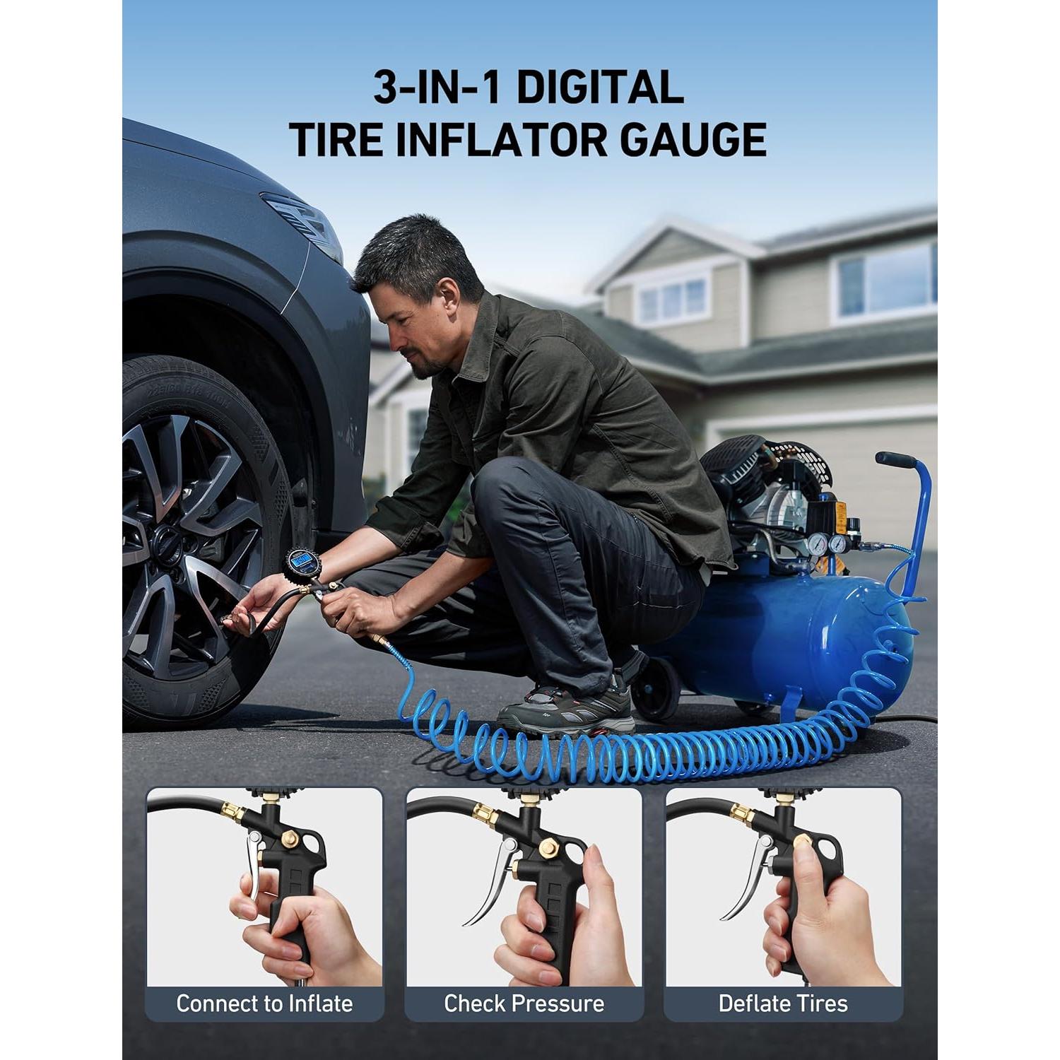 Manómetro Digital de Neumáticos AstroAI 250 PSI con Inflador