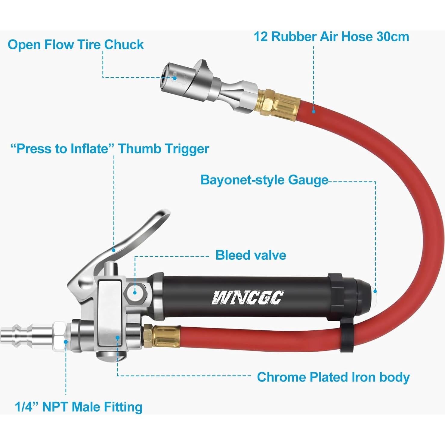 Manómetro Inflador de Neumáticos WNCGC 10-120 PSI 30.48 cm
