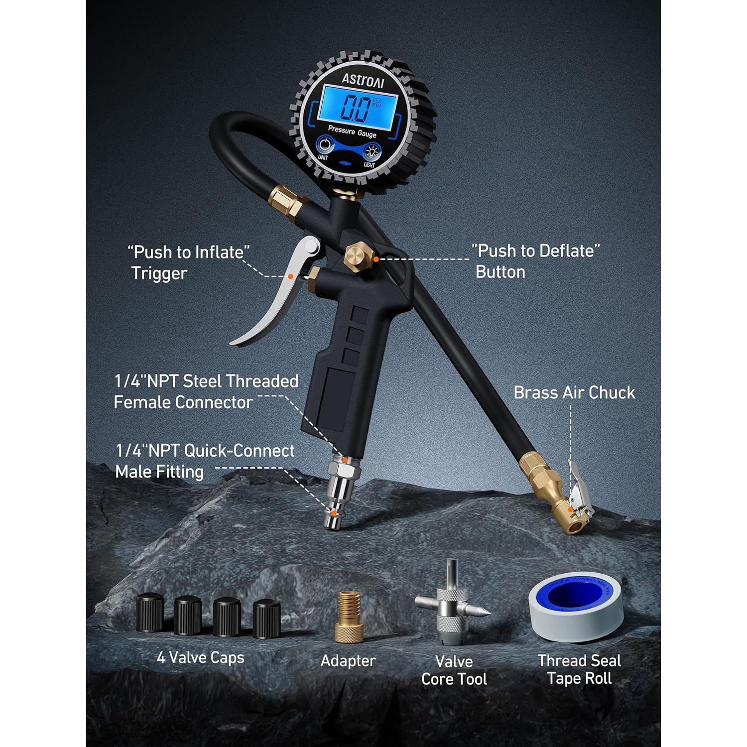 Medidor de Presión de Neumáticos AstroAI Digital x2 con Inflador
