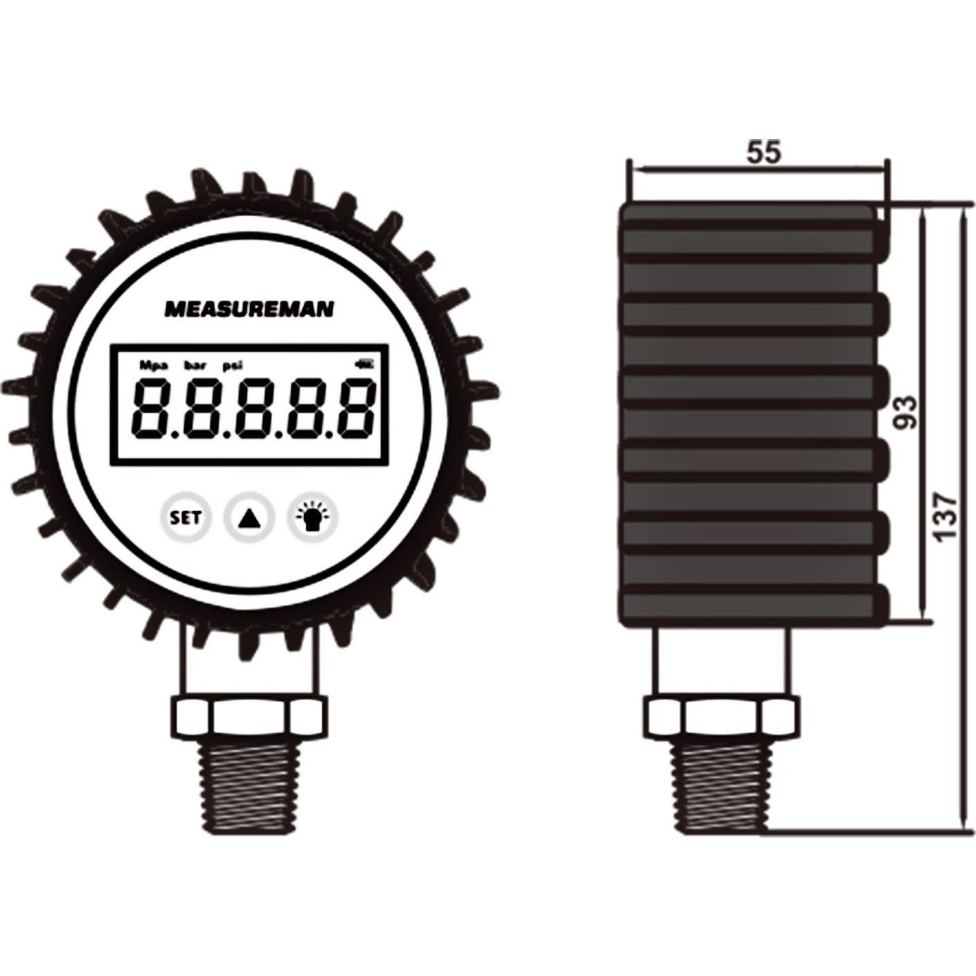 Manómetro Digital Measureman 0-5000psi 3-1/8" Dial Acero Inoxidable