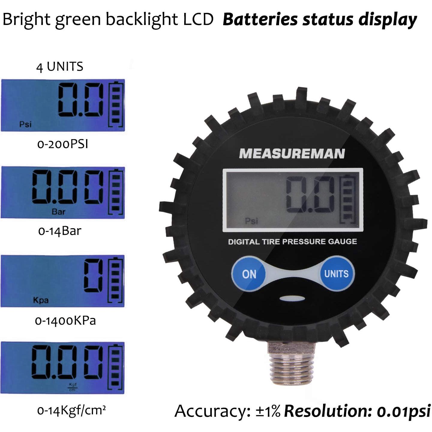 Medidor Digital de Presión de Aire Measureman 0-200psi