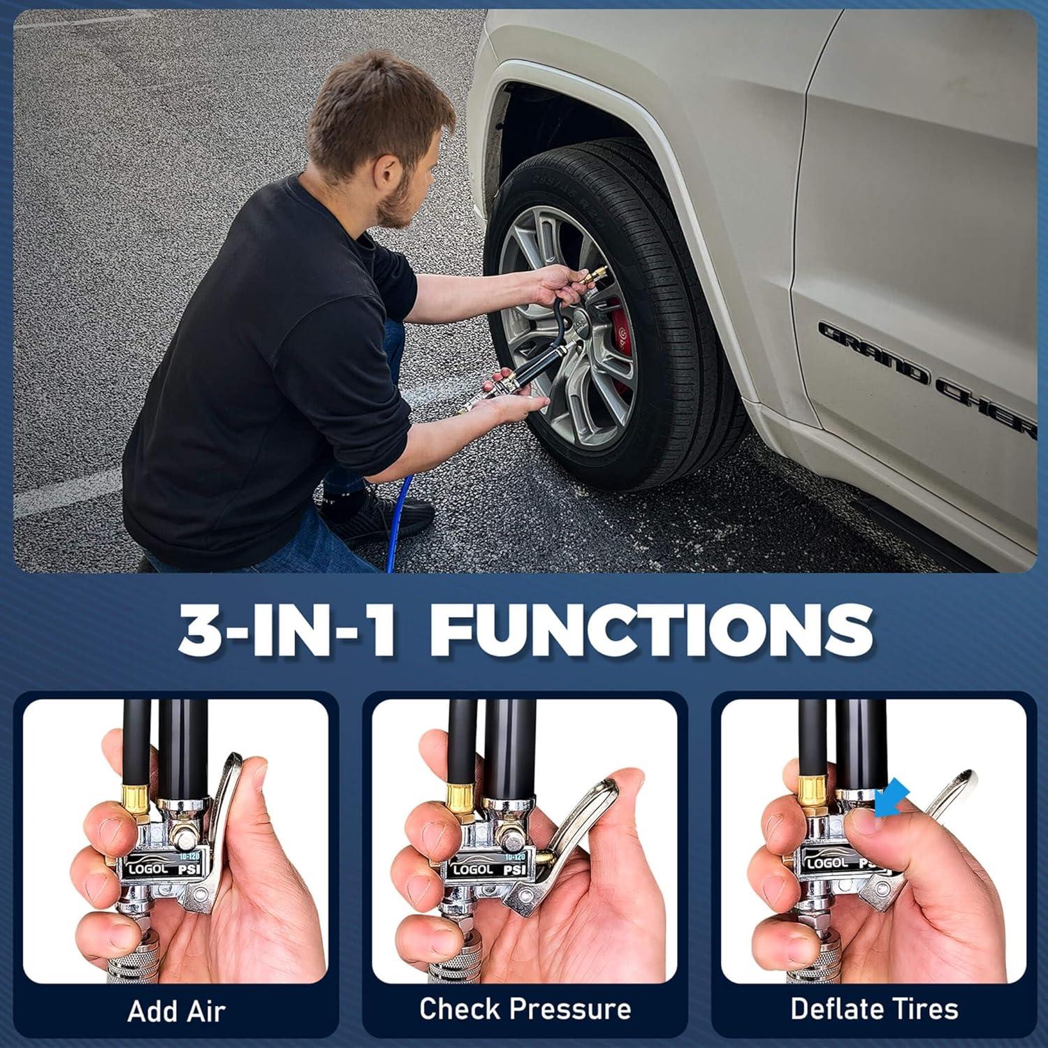 Inflador de Neumáticos LOGOL QYB-1J con Manómetro 10-120 PSI