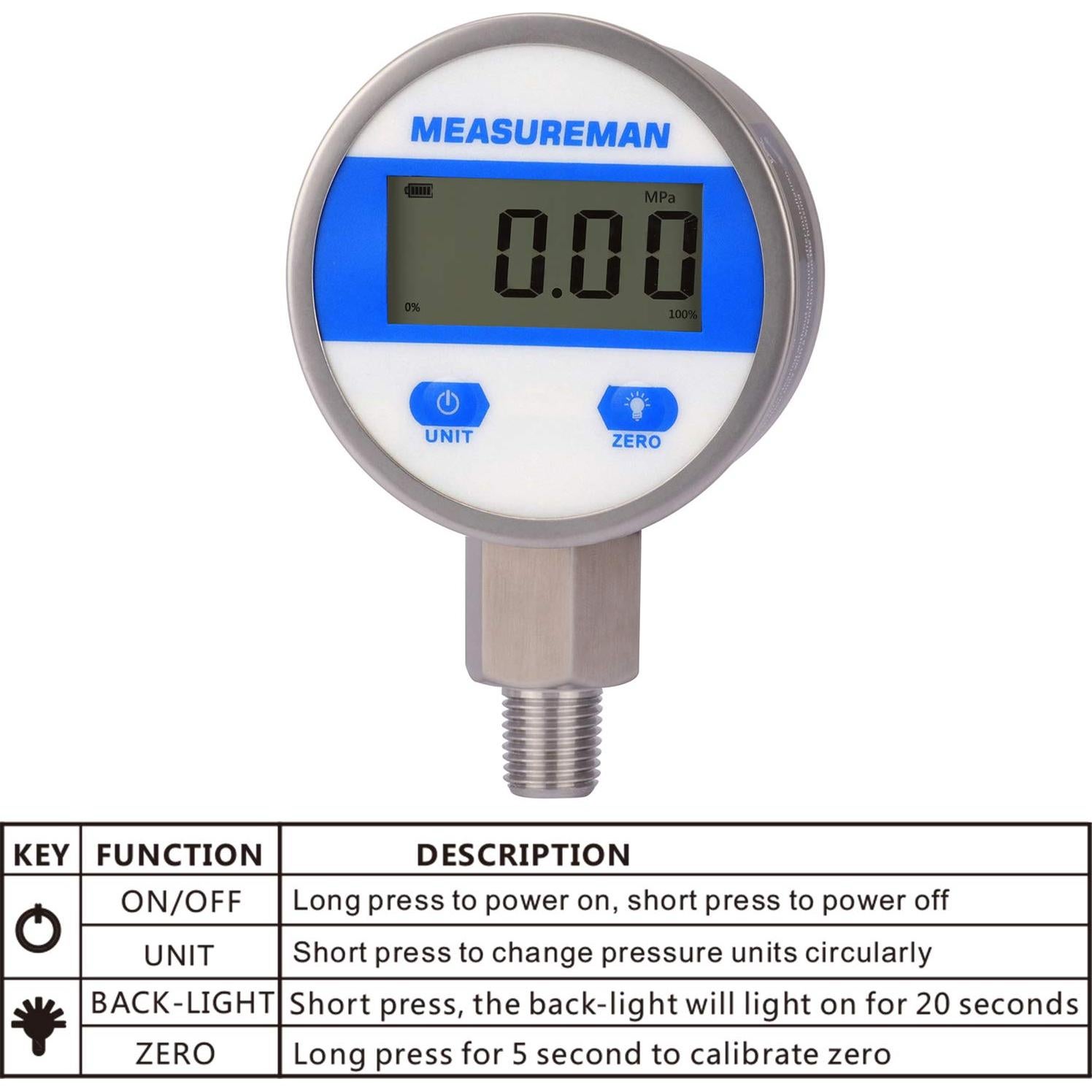 Manómetro Digital Industrial MEASUREMAN 2.5" 0-60psi 1%