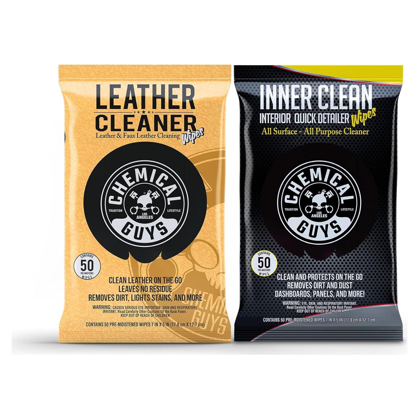Limpiador de Cuero Chemical Guys + Toallitas Detalladoras 100 Ct