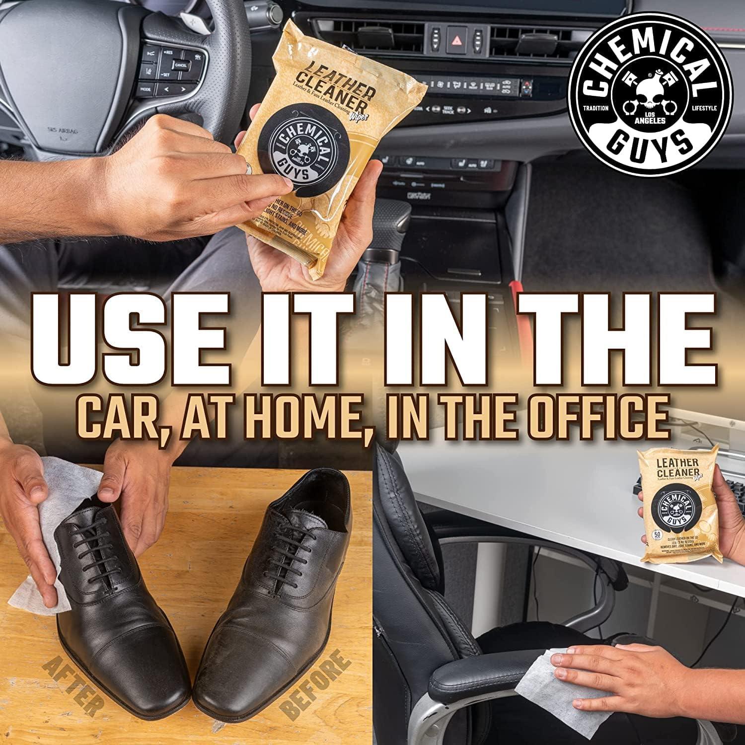 Limpiador de Cuero Chemical Guys + Toallitas Detalladoras 100 Ct