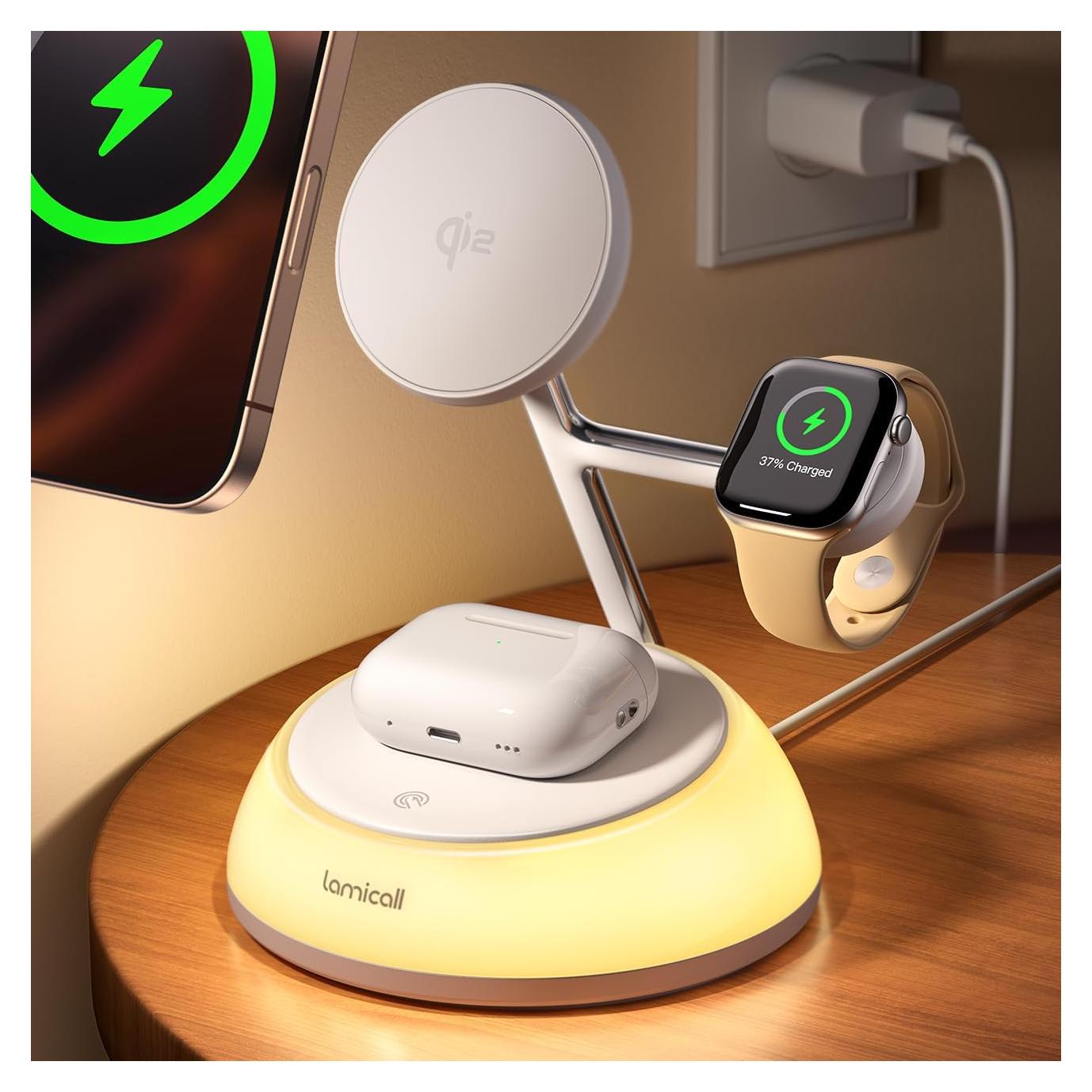 Soporte de Cargador Inalámbrico Lamicall 4 en 1 Qi2 15W
