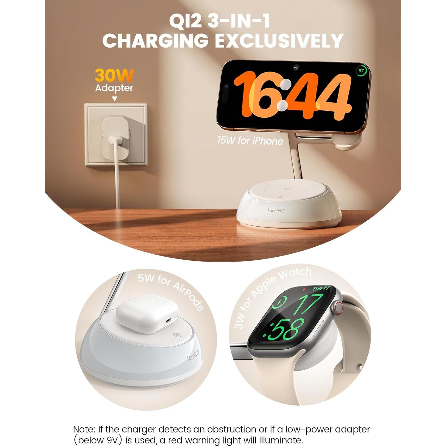 Soporte de Cargador Inalámbrico Lamicall 4 en 1 Qi2 15W