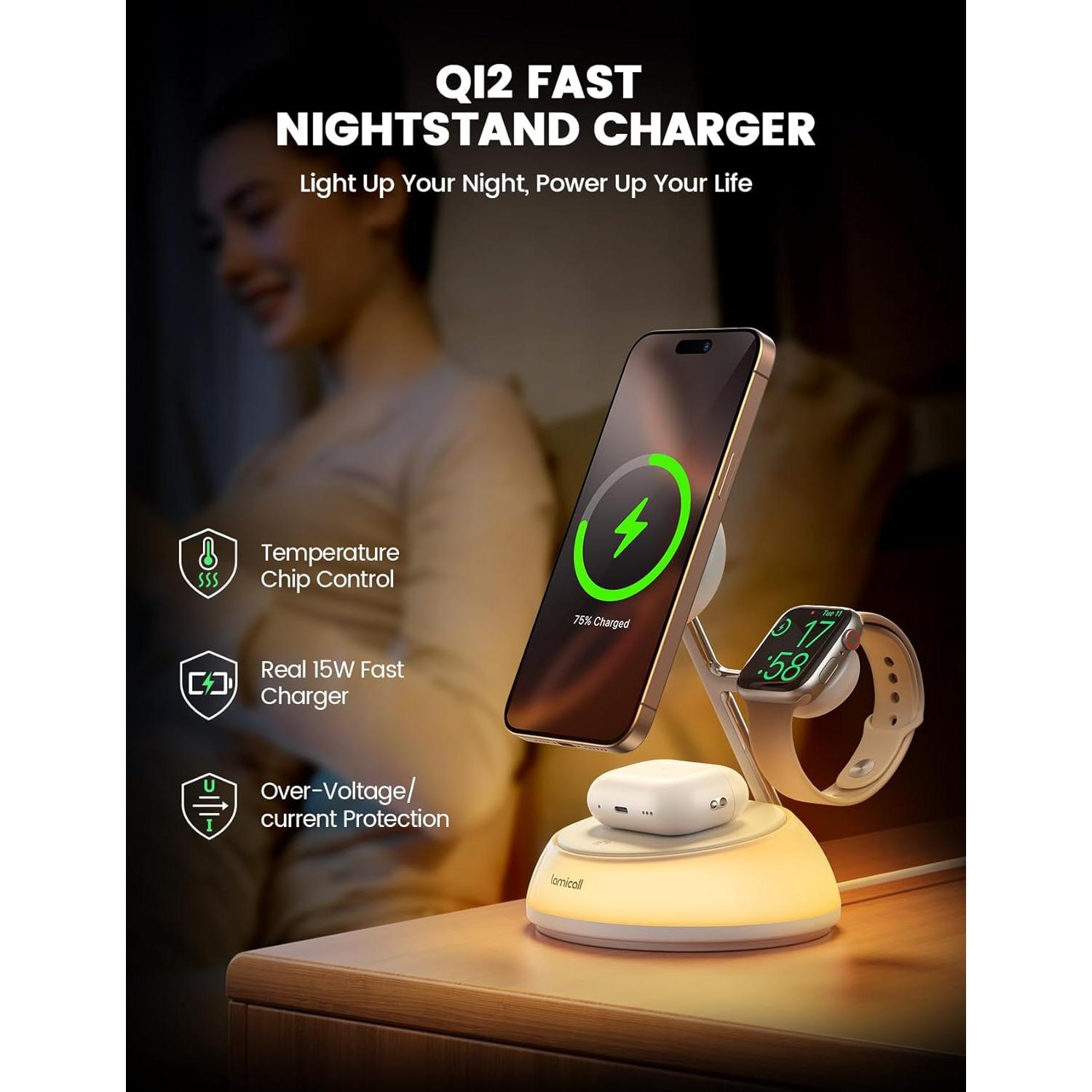 Soporte de Cargador Inalámbrico Lamicall 4 en 1 Qi2 15W