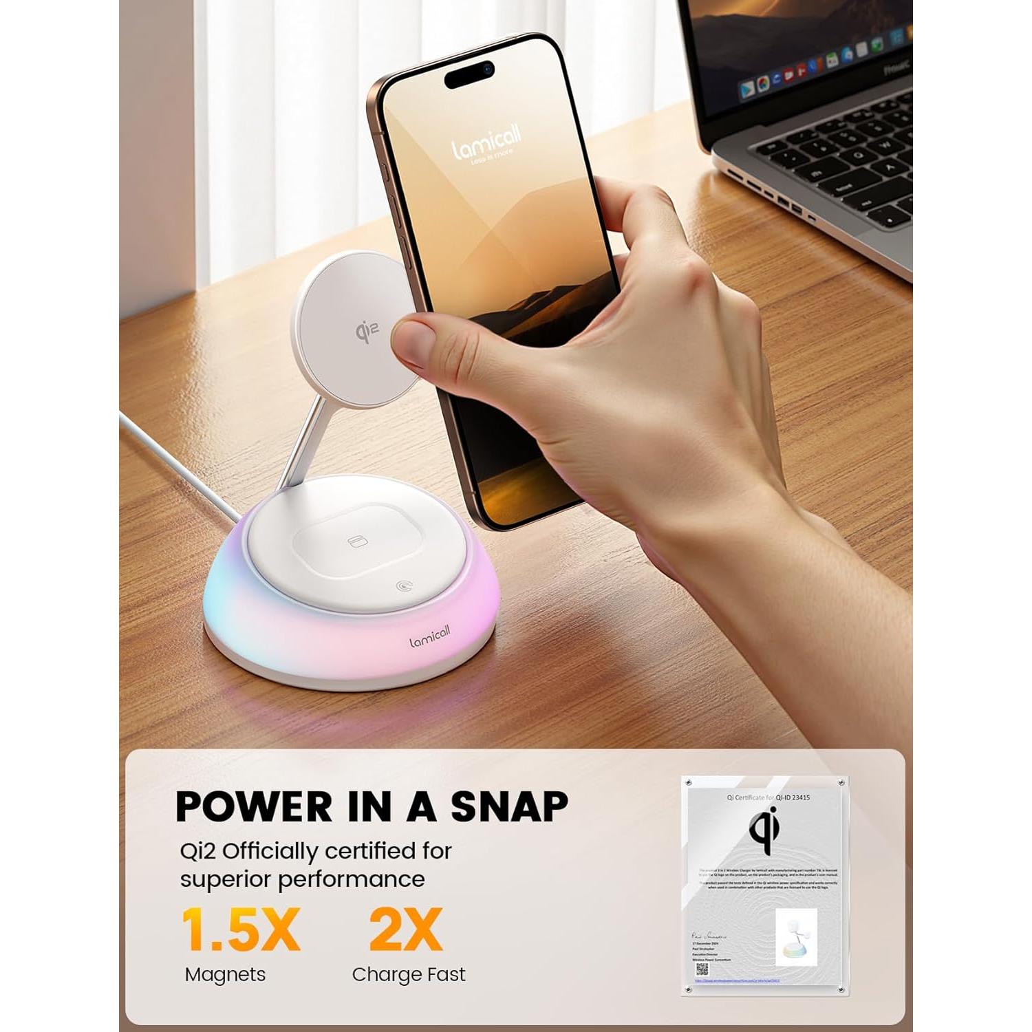 Soporte de Cargador Inalámbrico Lamicall 4 en 1 Qi2 15W