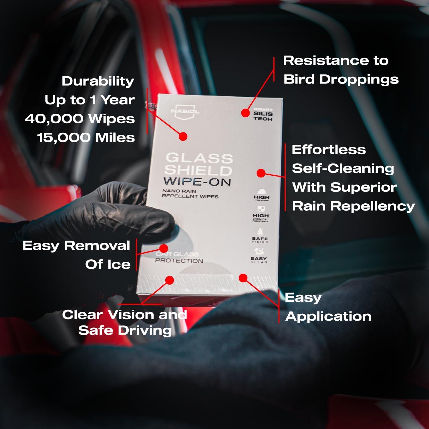 Nasiol GlasShield Wipe-On Kit Nano Repelente de Lluvia 24,14 km