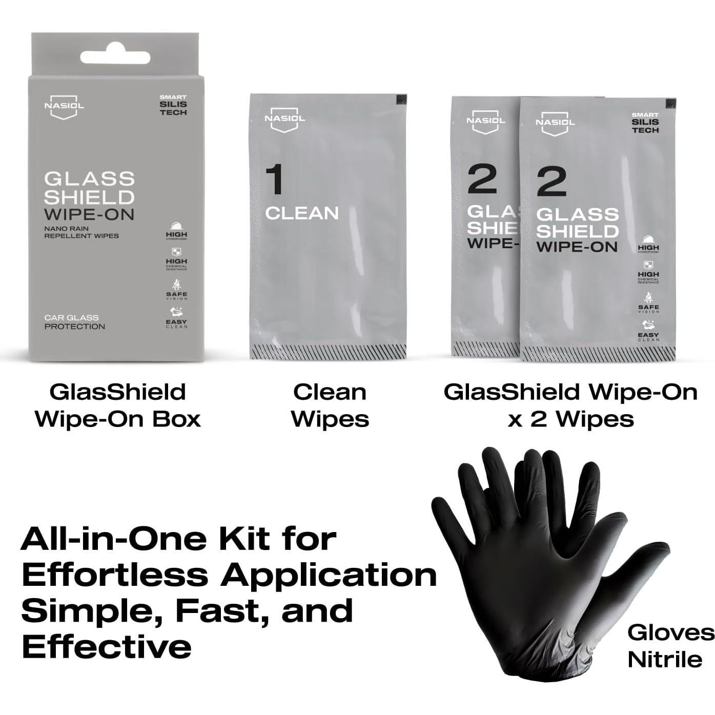 Nasiol GlasShield Wipe-On Kit Nano Repelente de Lluvia 24,14 km