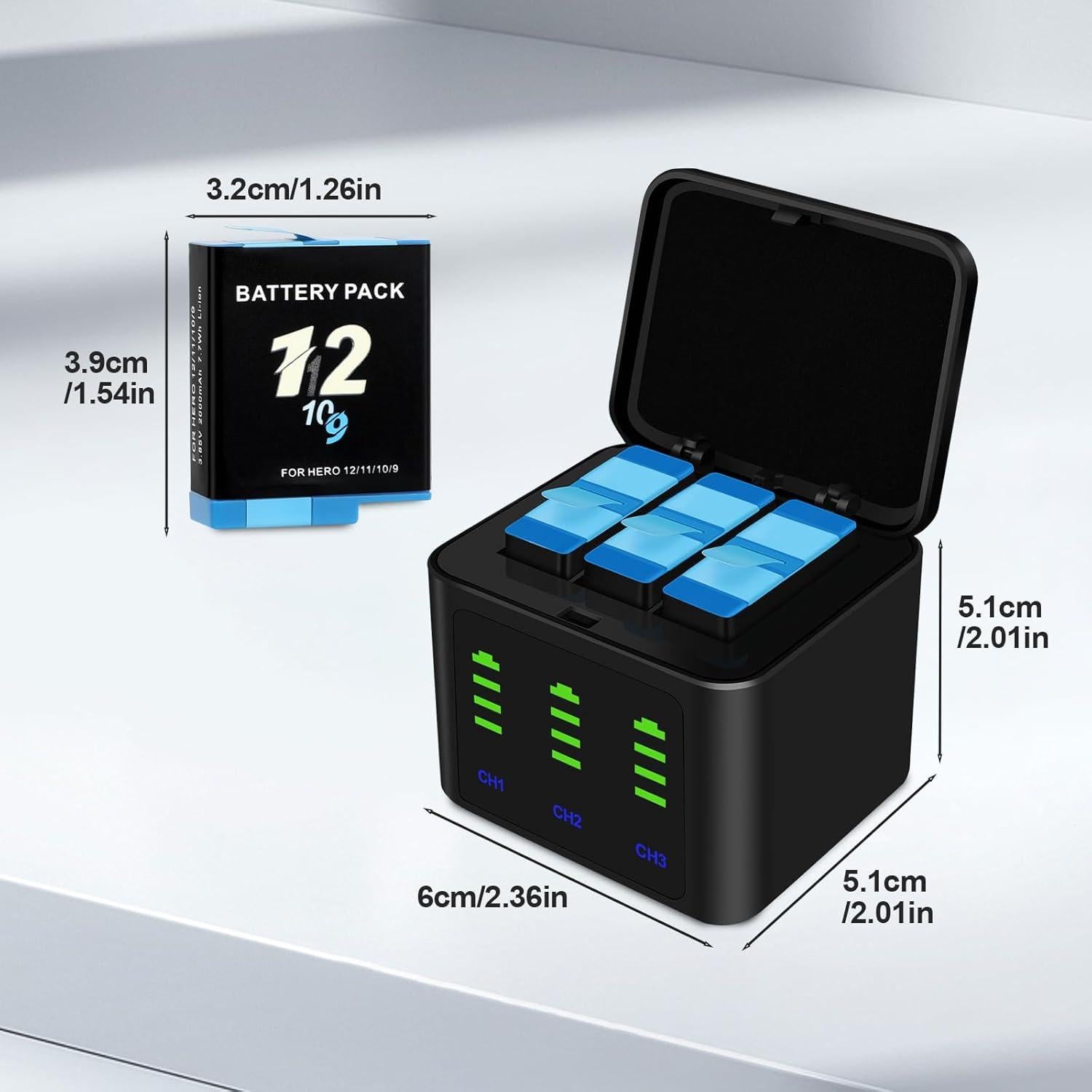 Kits de Cargador y Baterías 2000mAh para GoPro Hero 12/11/10/9