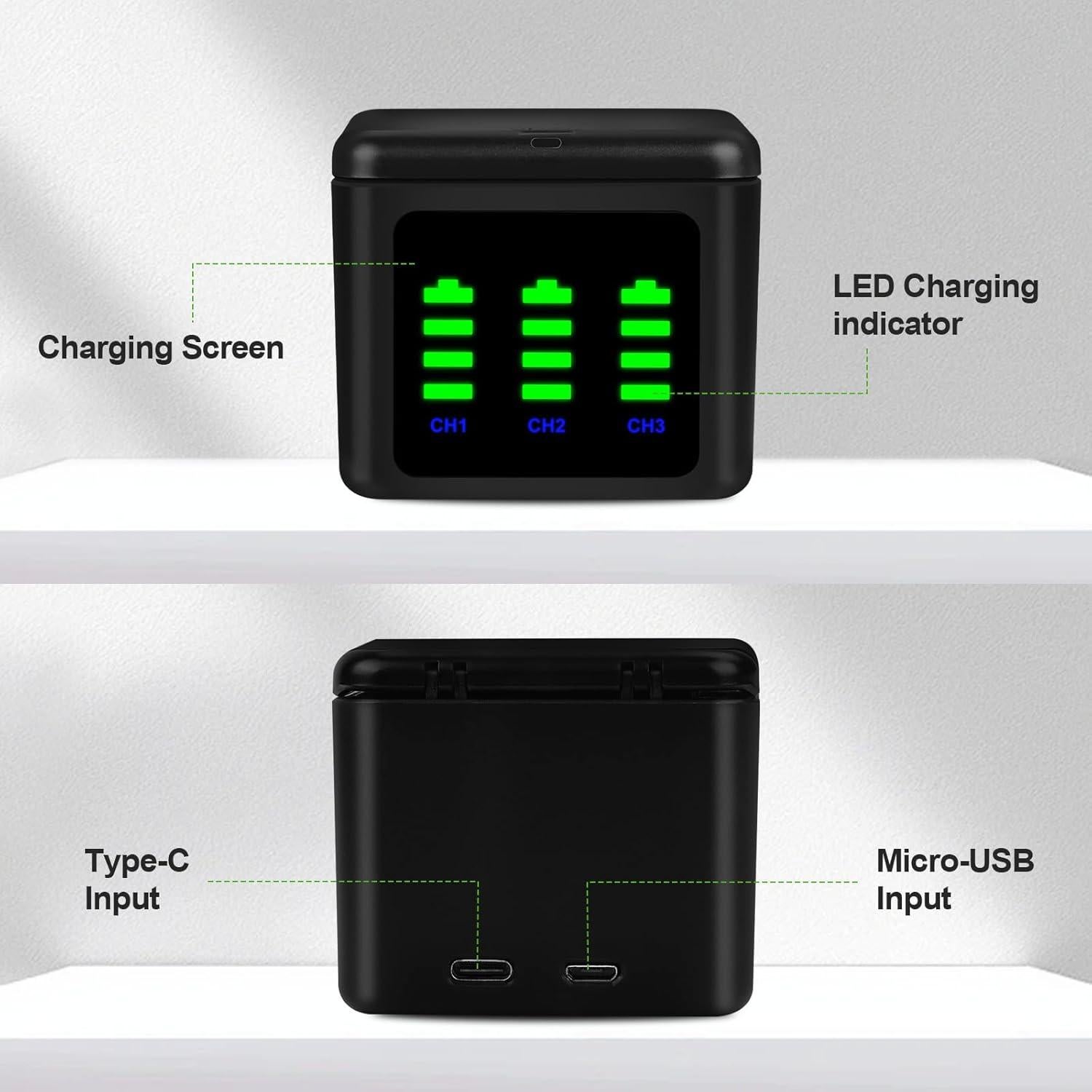 Kits de Cargador y Baterías 2000mAh para GoPro Hero 12/11/10/9