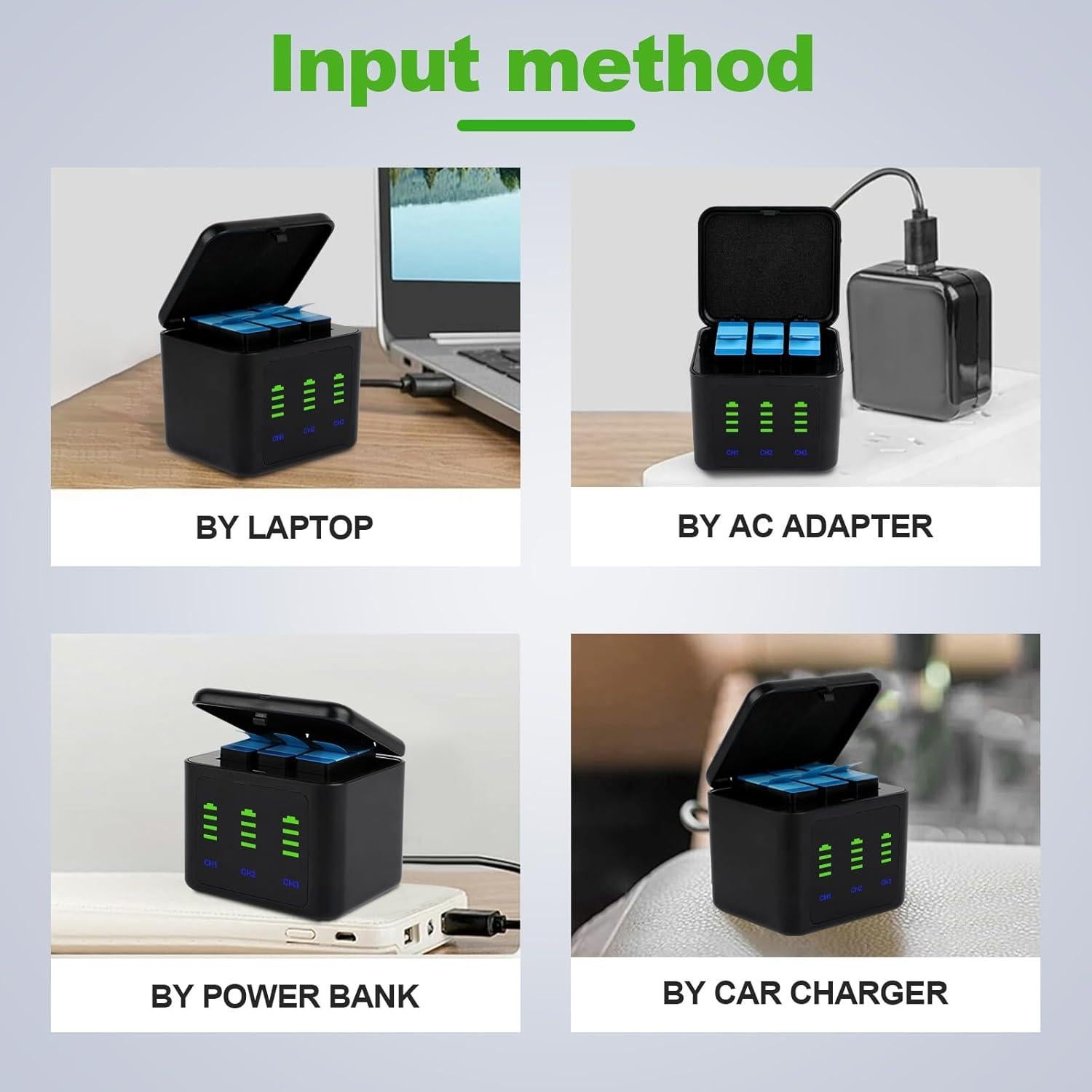 Kits de Cargador y Baterías 2000mAh para GoPro Hero 12/11/10/9