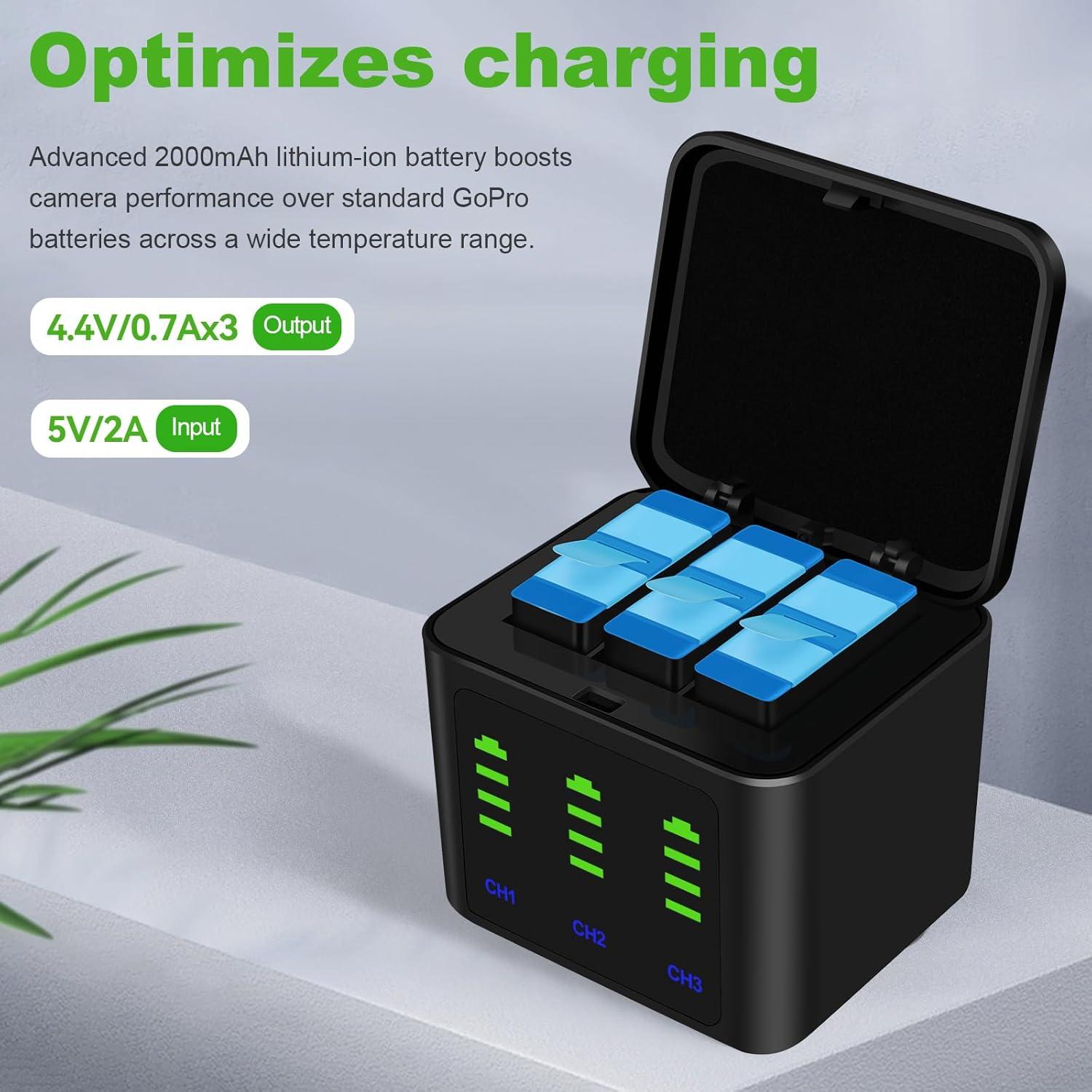 Kits de Cargador y Baterías 2000mAh para GoPro Hero 12/11/10/9